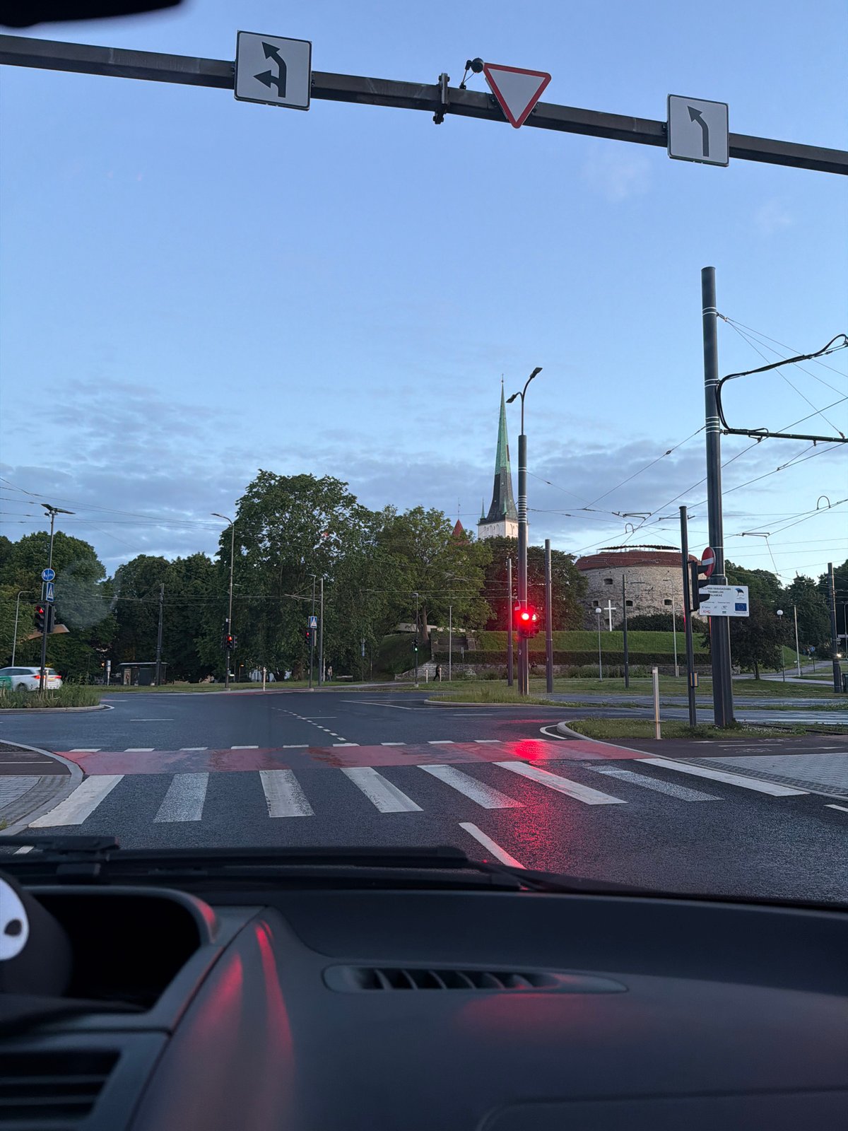 Evening traffic intersection views in Tallinn, Estonia