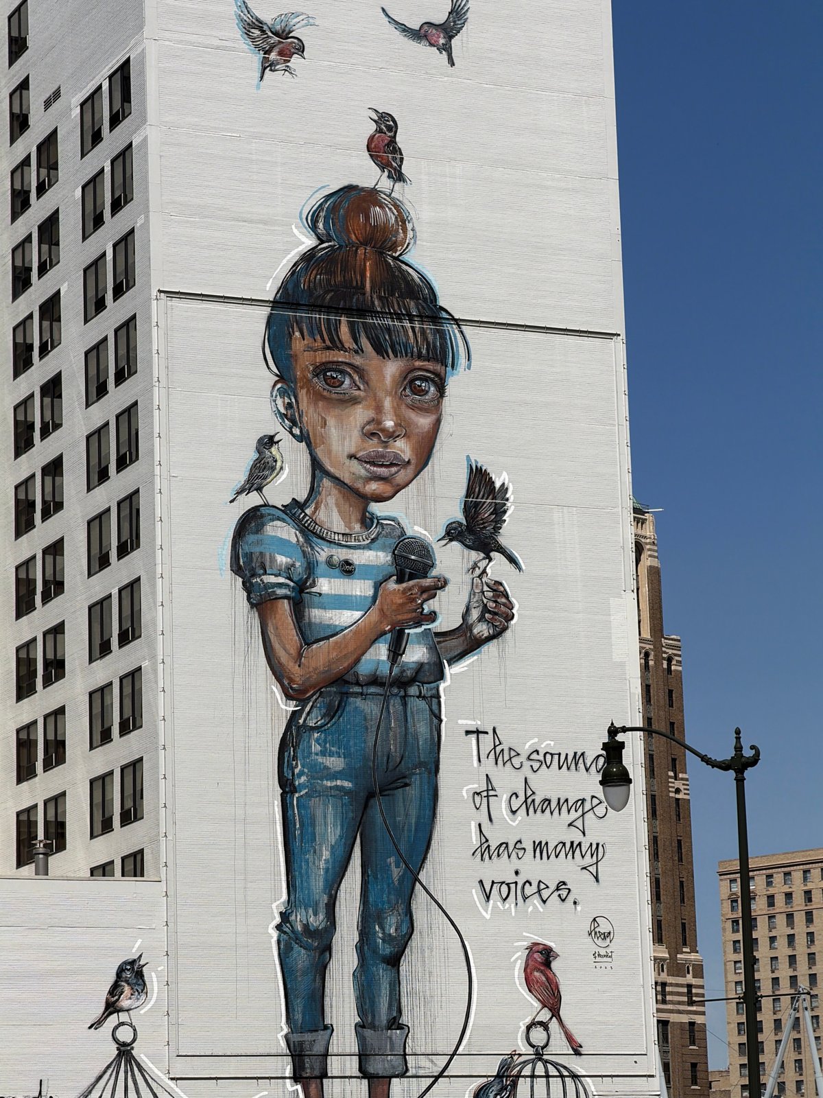 Street art and sidewalk moments in downtown Detroit