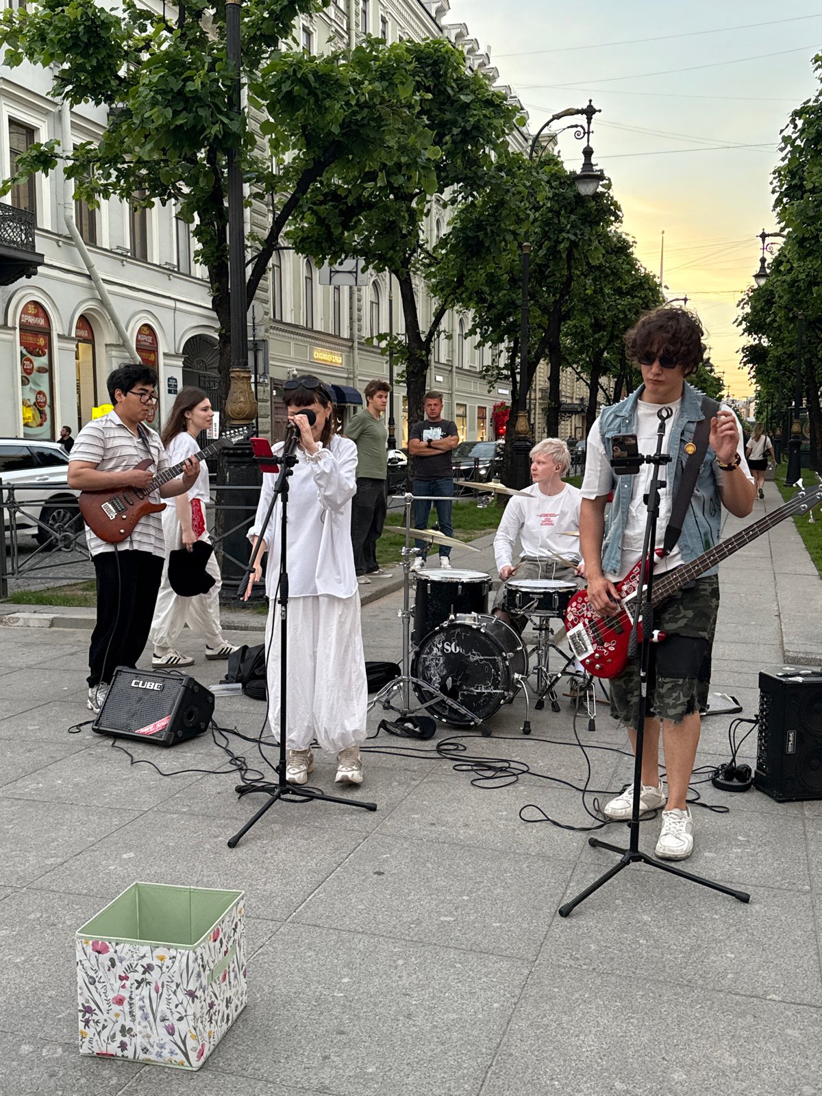 Street band plays Saint Petersburg on a long summer evening