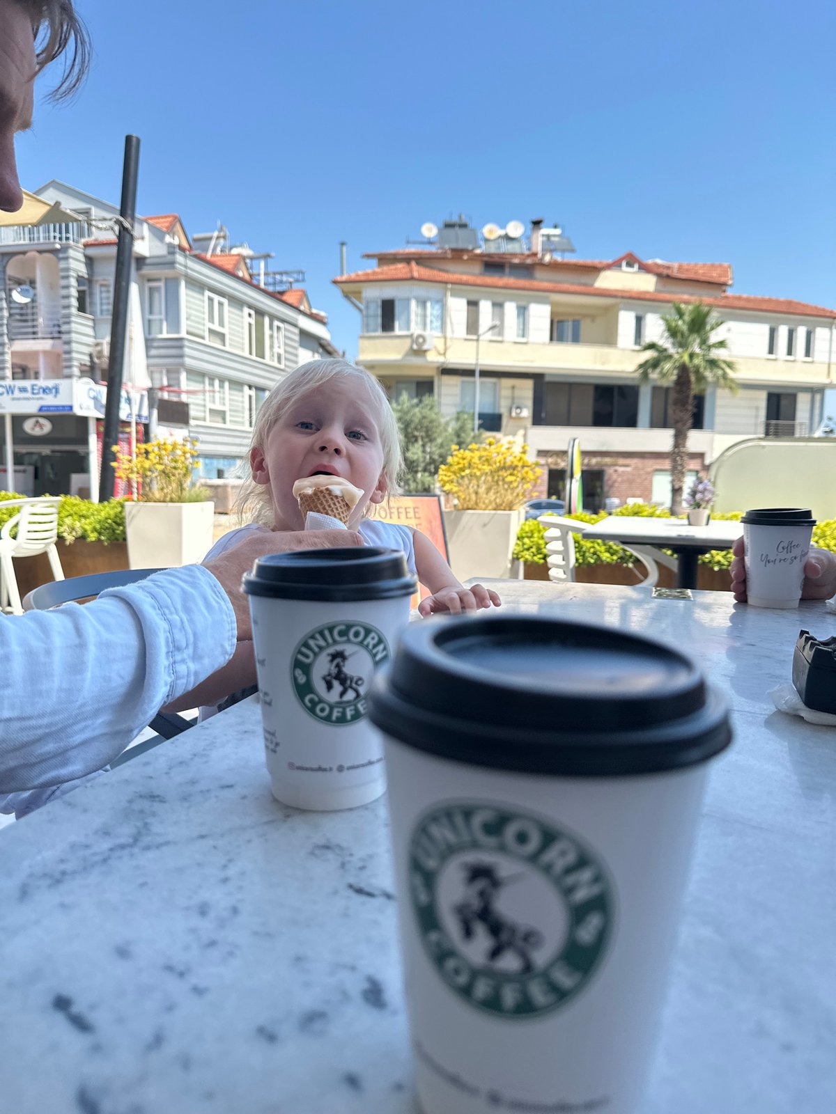 Café morning with kids in Fethiye, Turkey