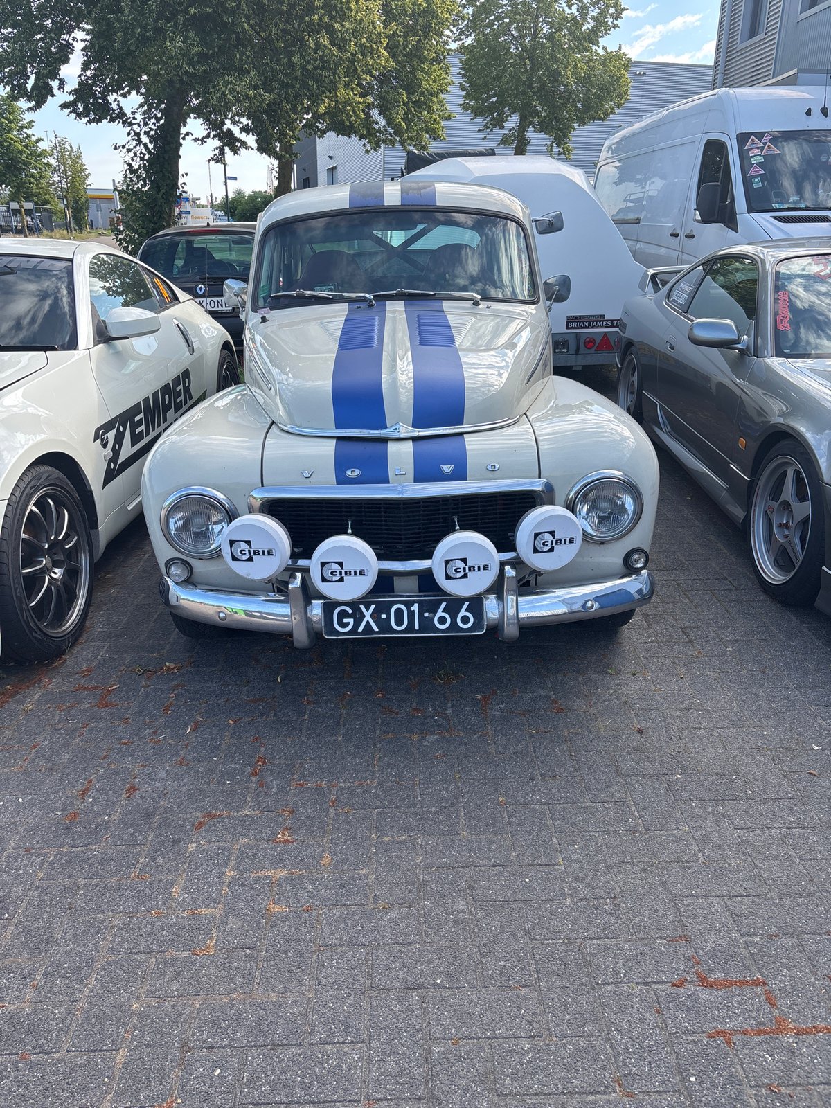 Classic Volvo PV544 with fog lights, parked in Asten