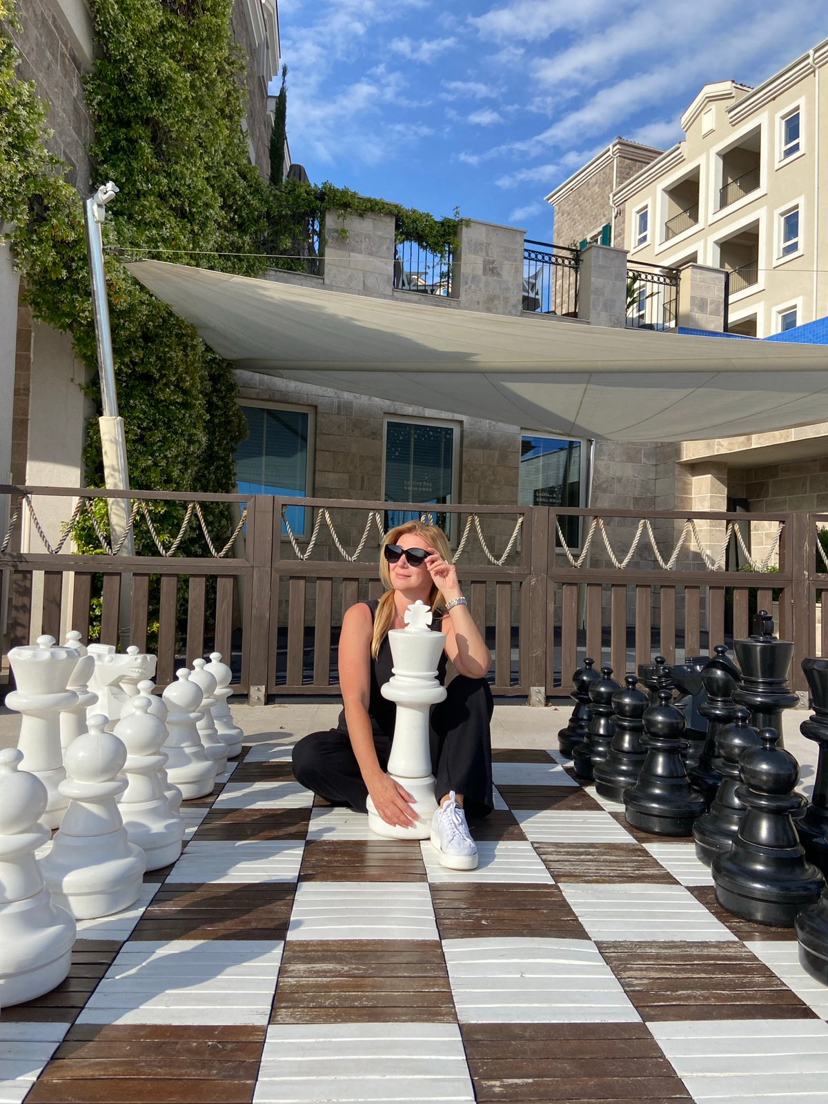 Tourist explores chess-themed coastal resort in Montenegro