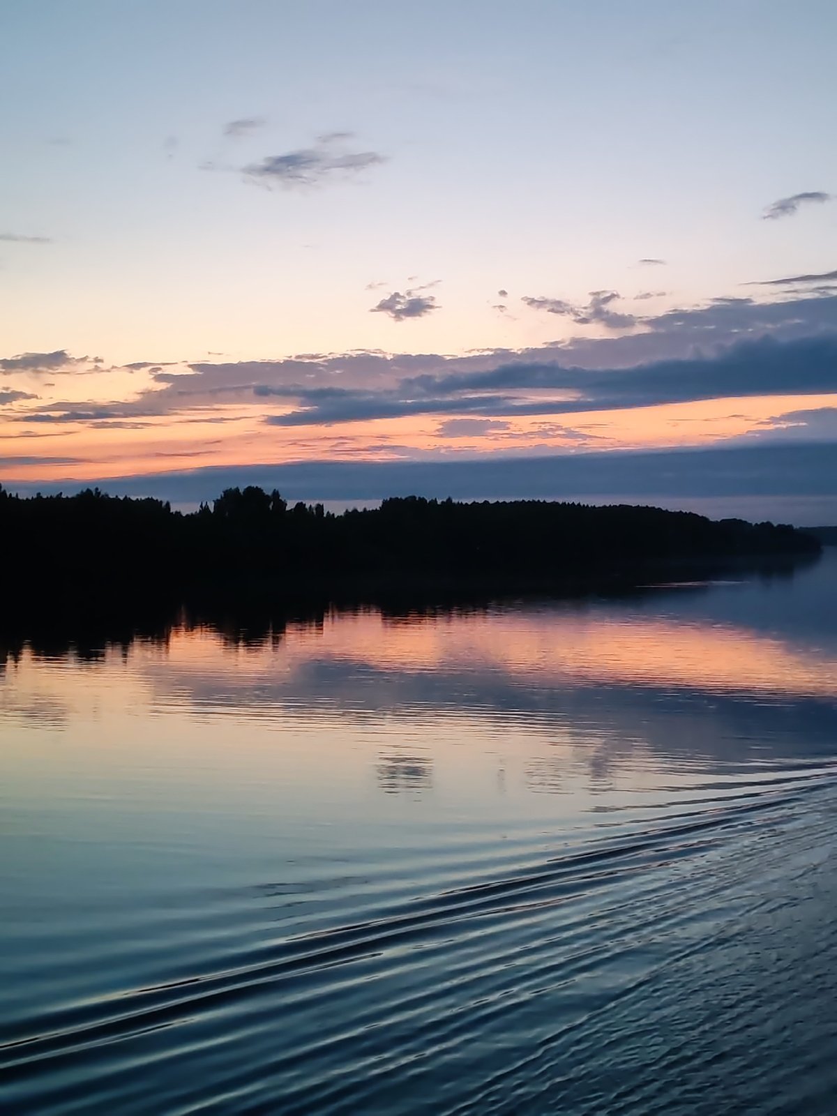 Peaceful water scene observed at dawn or dusk