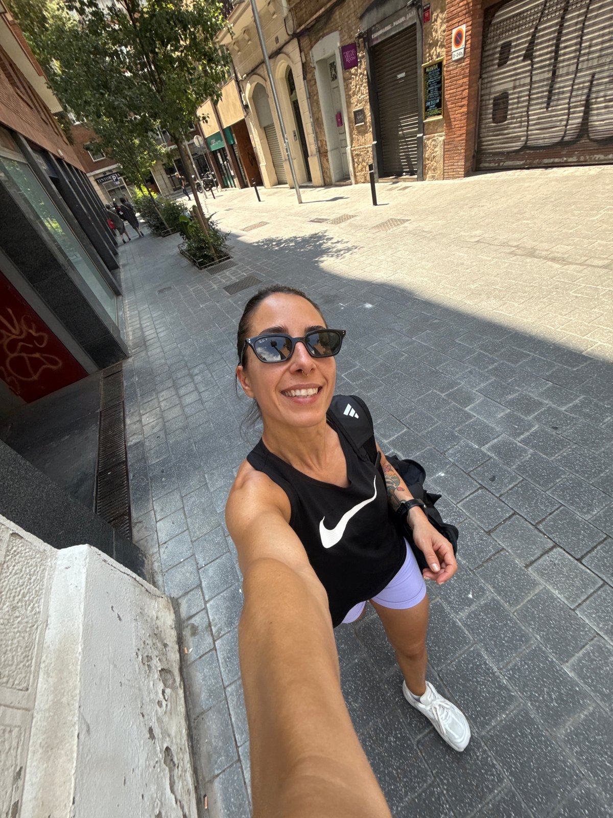 Sunny street selfie in Barcelona