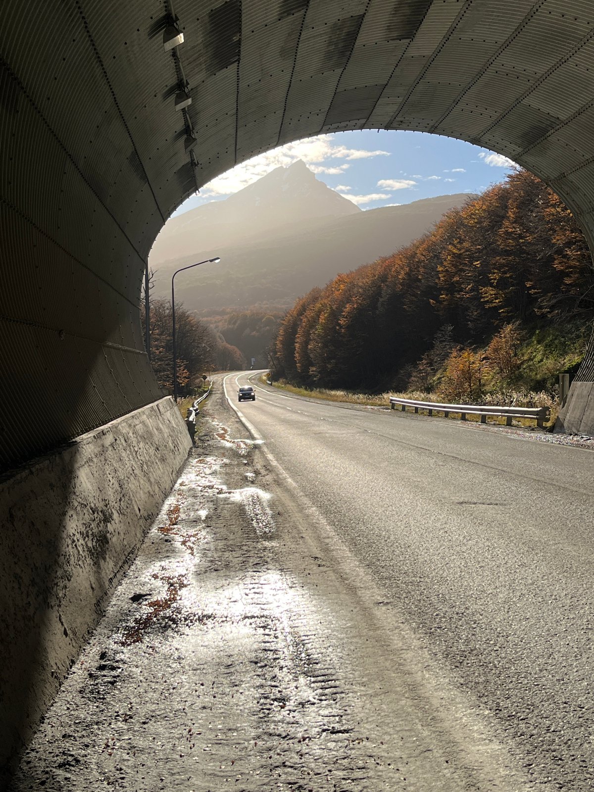 View captured from inside corrugated metal structure in Argentina