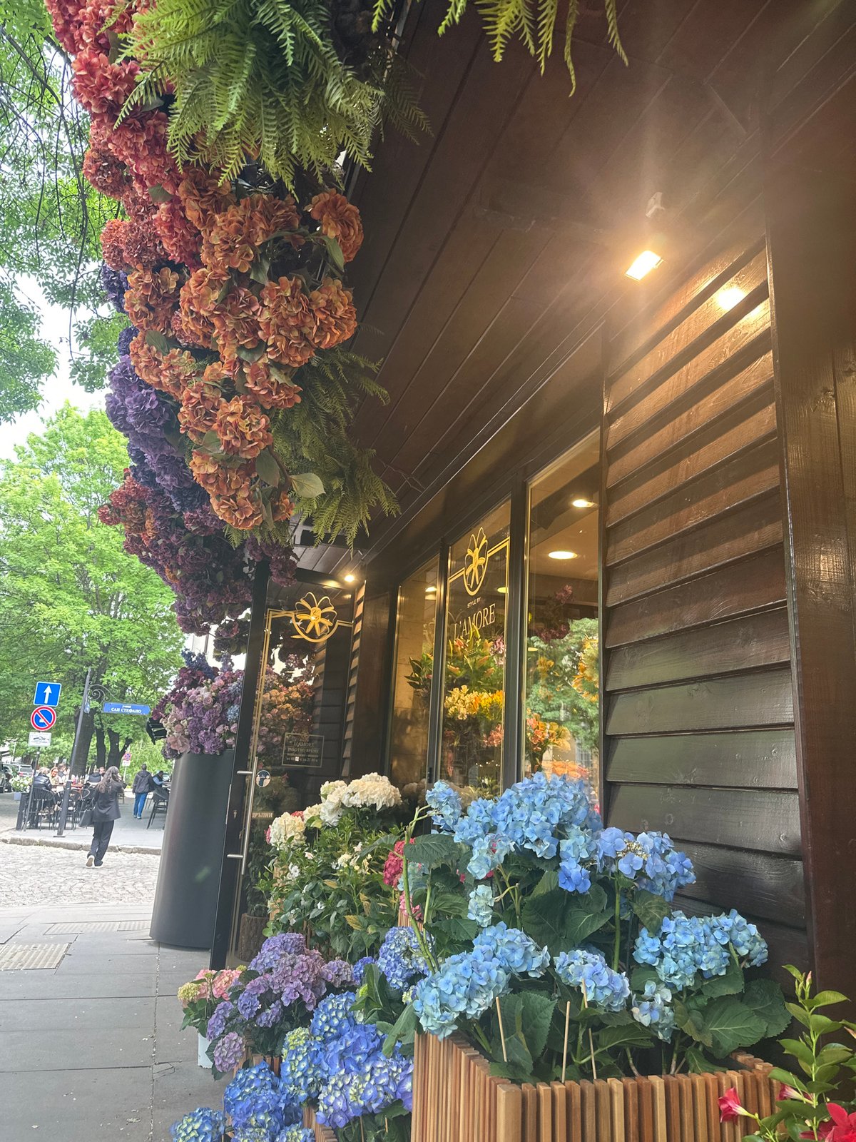 Flower shop display draws attention in Sofia, Bulgaria