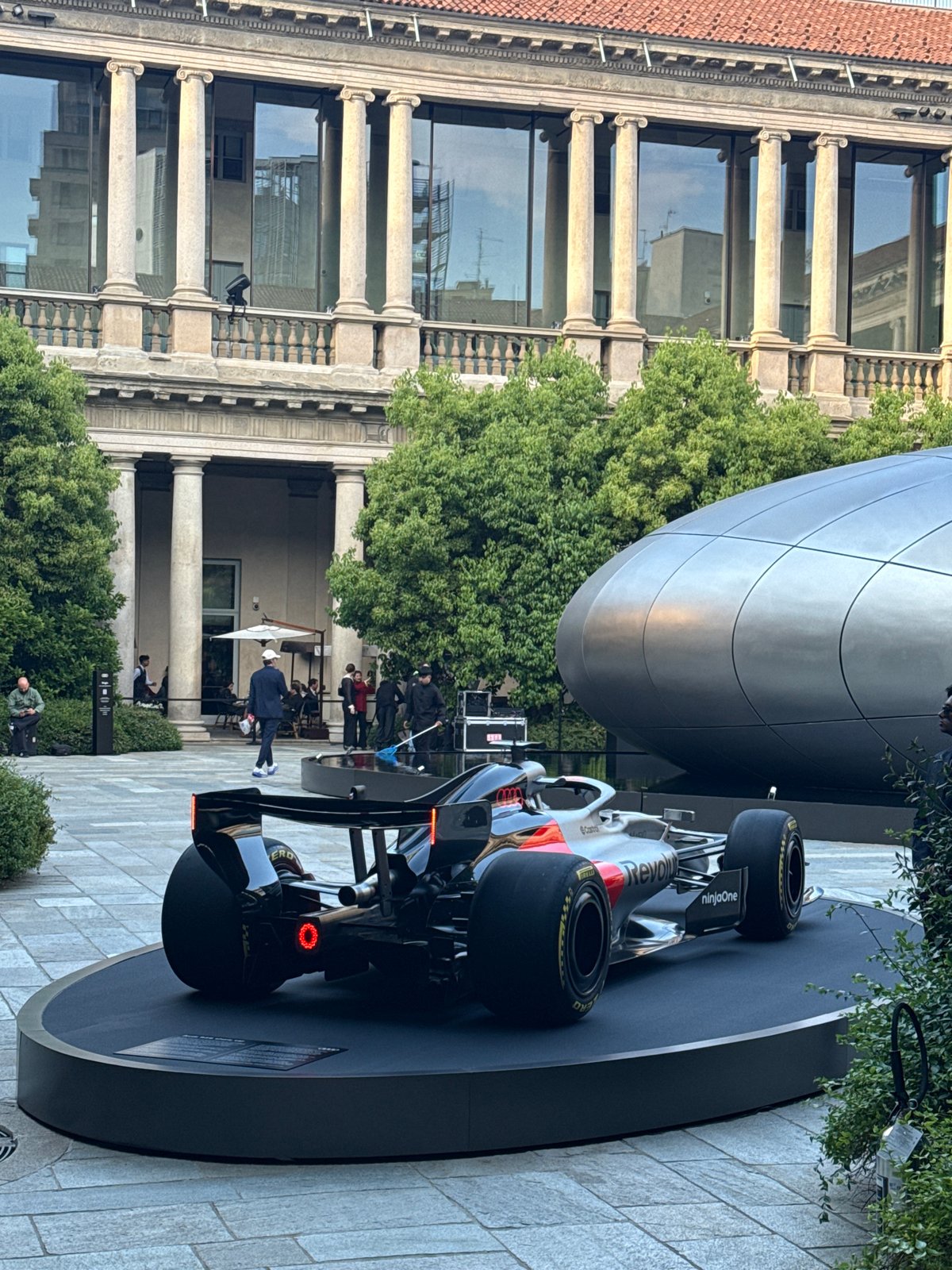 Formula 1 car on outdoor display in Milan
