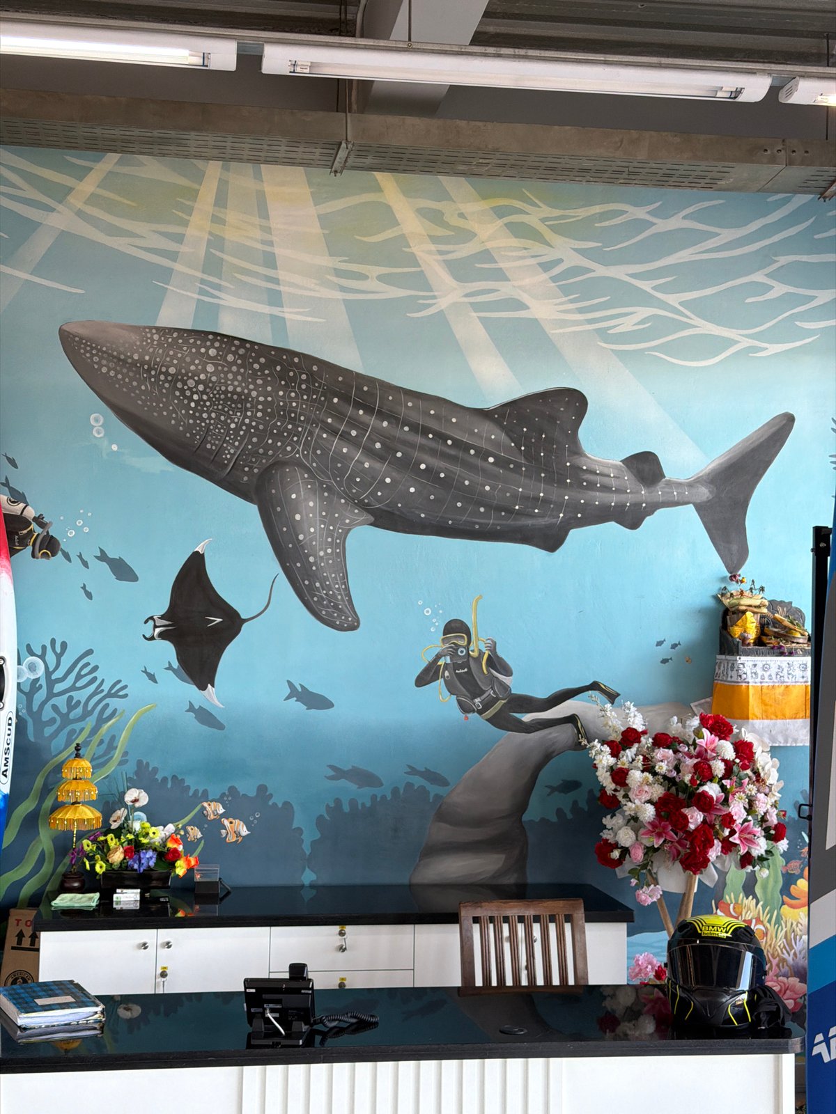 Diving equipment store documented in Denpasar, Indonesia