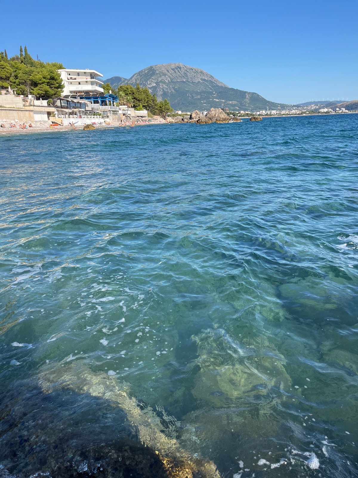 Afternoon at a rocky Adriatic beach in Bar, Montenegro