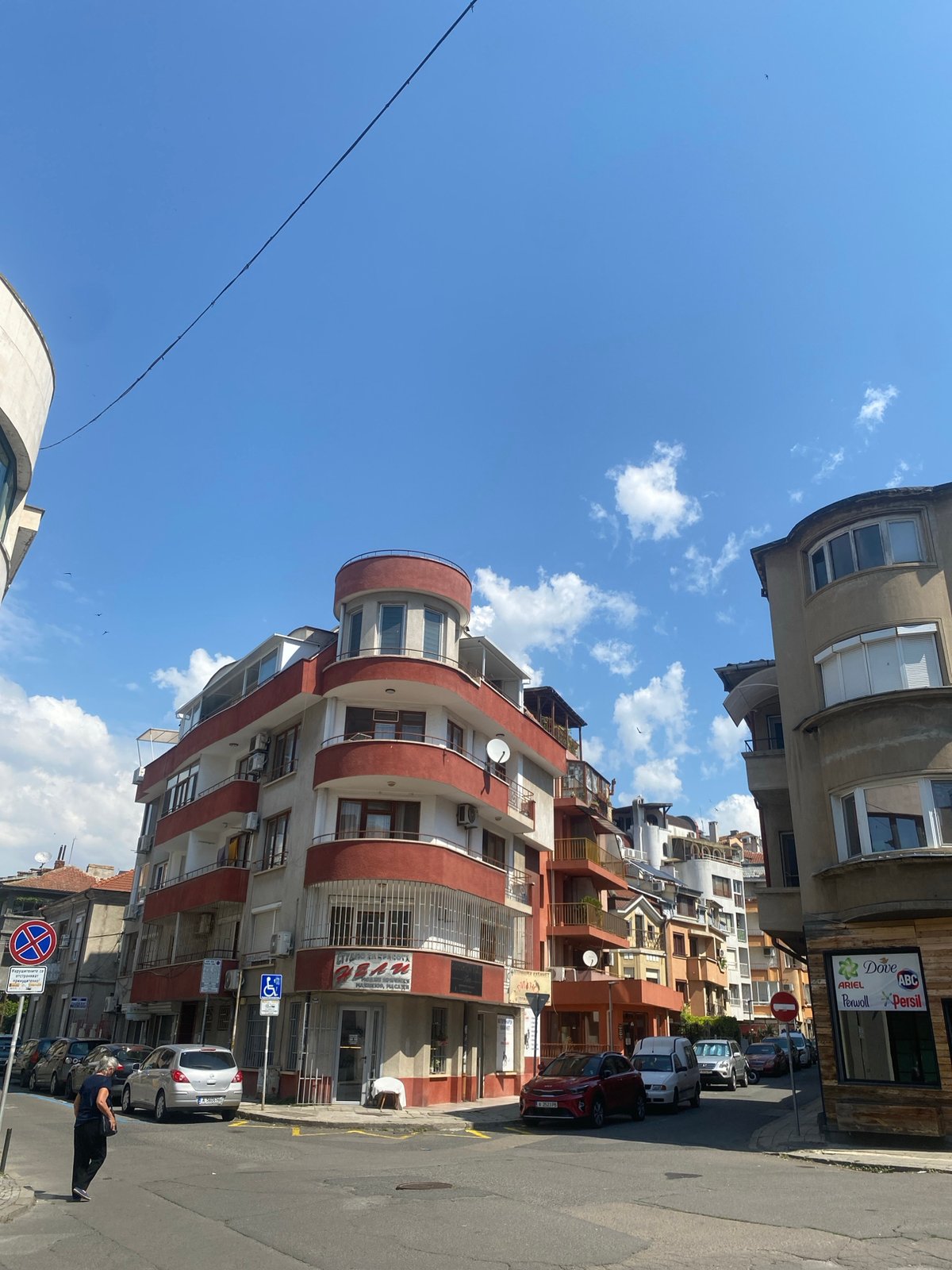 Sunny morning street life across central Burgas, Bulgaria