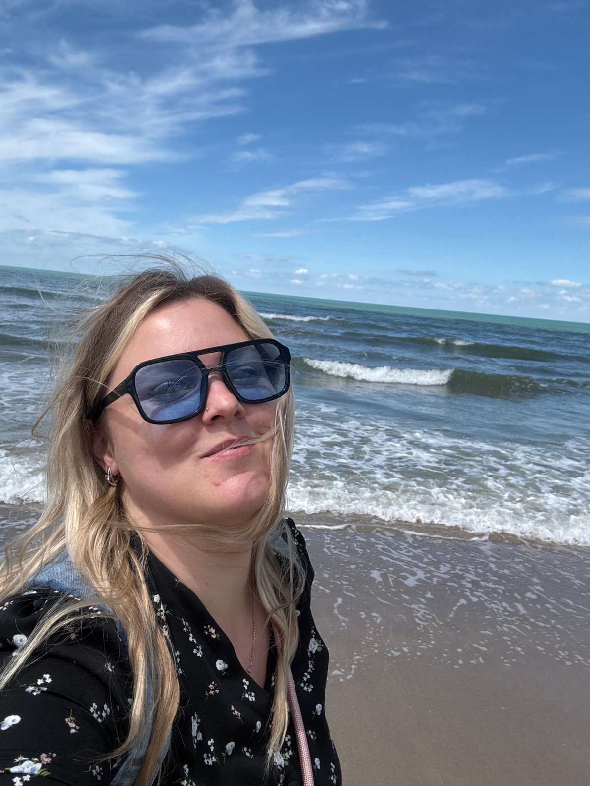 Woman enjoys beach morning in Anapa, Russia