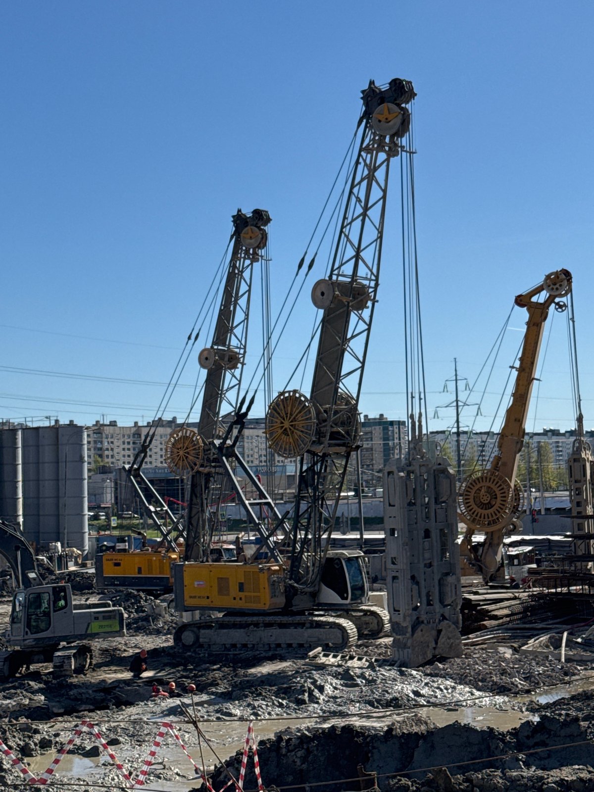 Construction machinery operates at Saint Petersburg work site