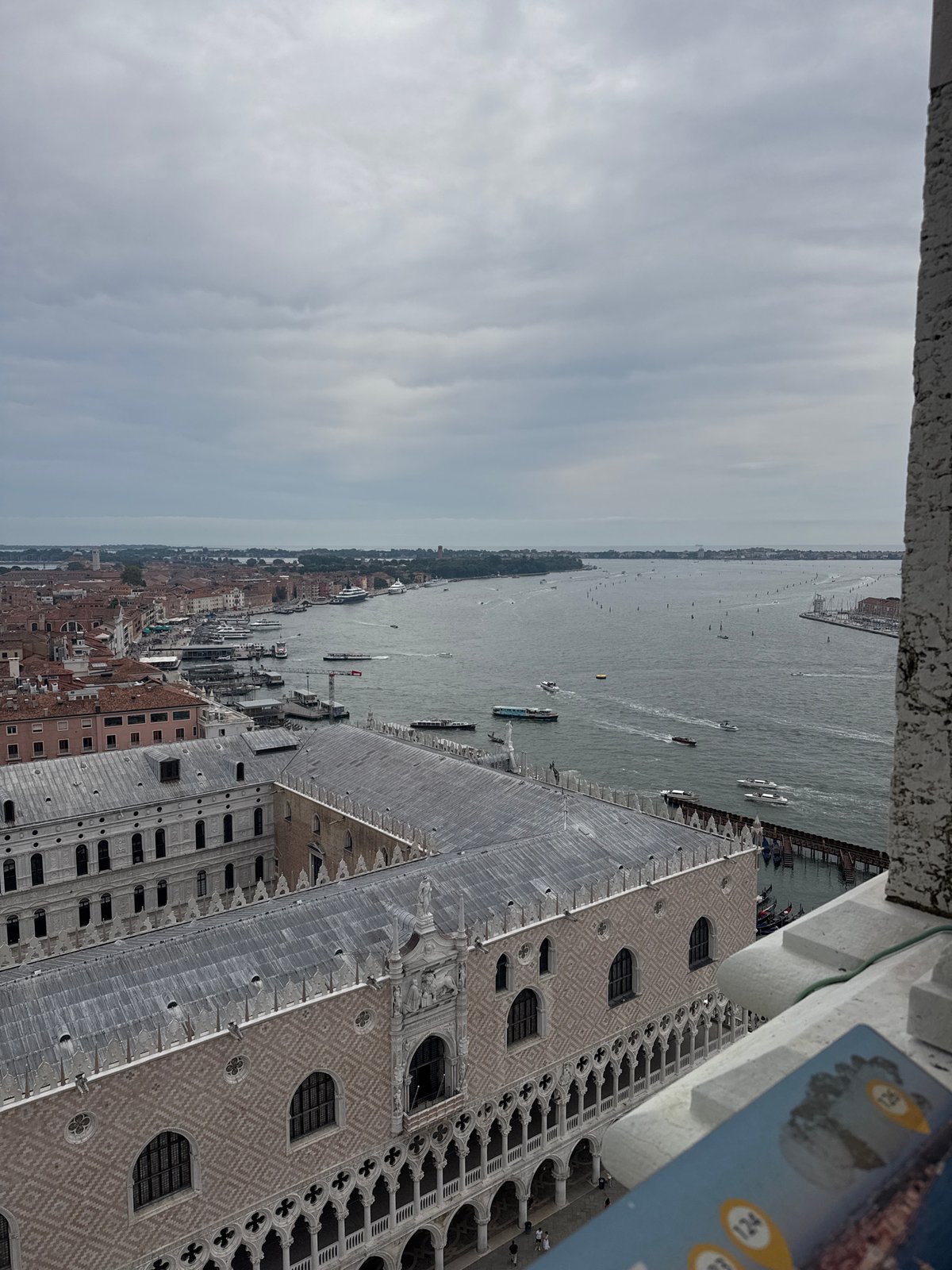 Venice from above and ground level on a cloudy morning