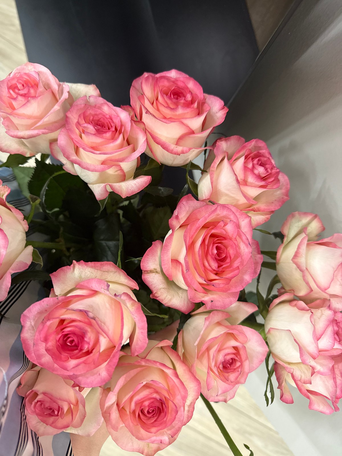 Pink and white rose bouquet spotted in Yerevan