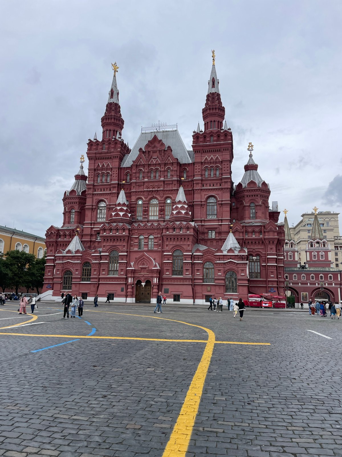 Moscow's State Historical Museum under a cloudy sky