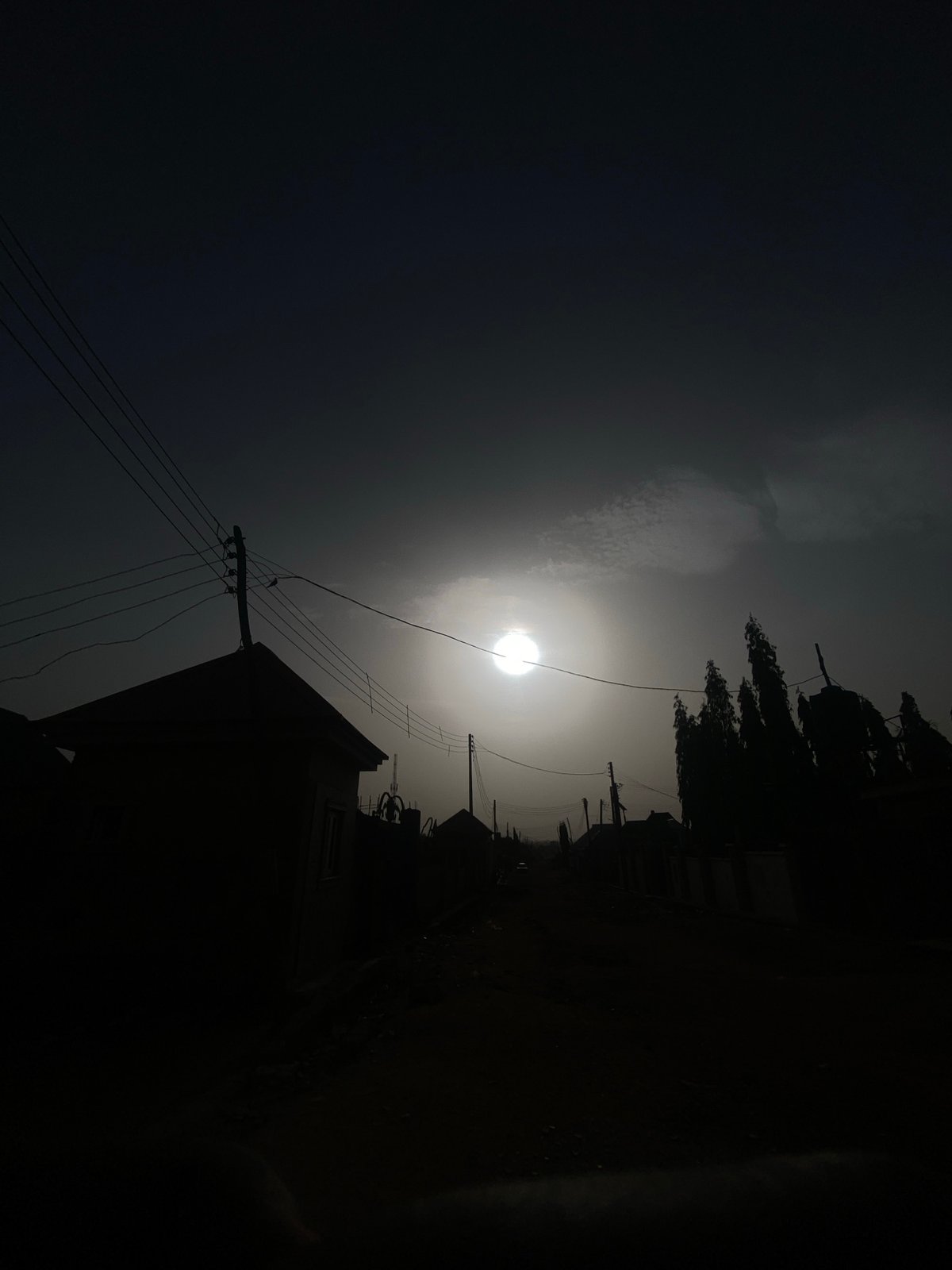 Sunrise or sunset creates dramatic silhouettes in Narayi, Nigeria