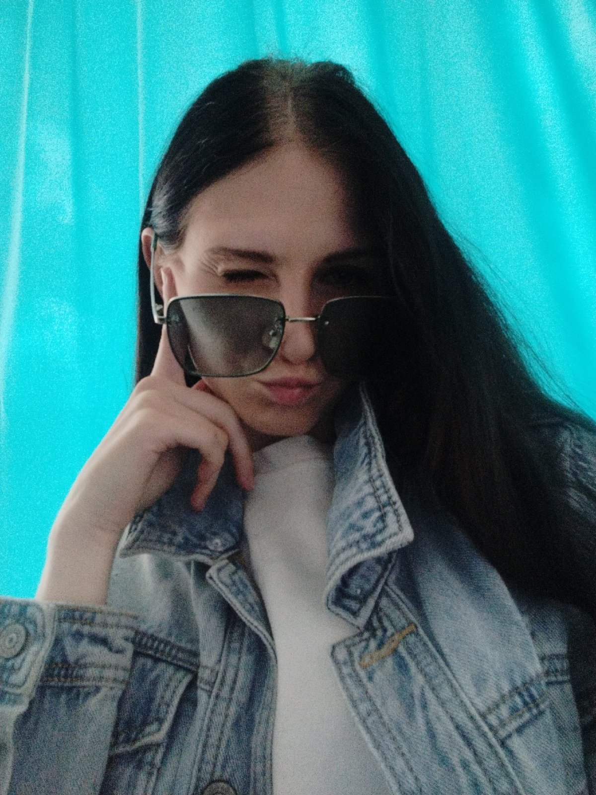Selfie series: denim jacket, sunglasses, shifting poses