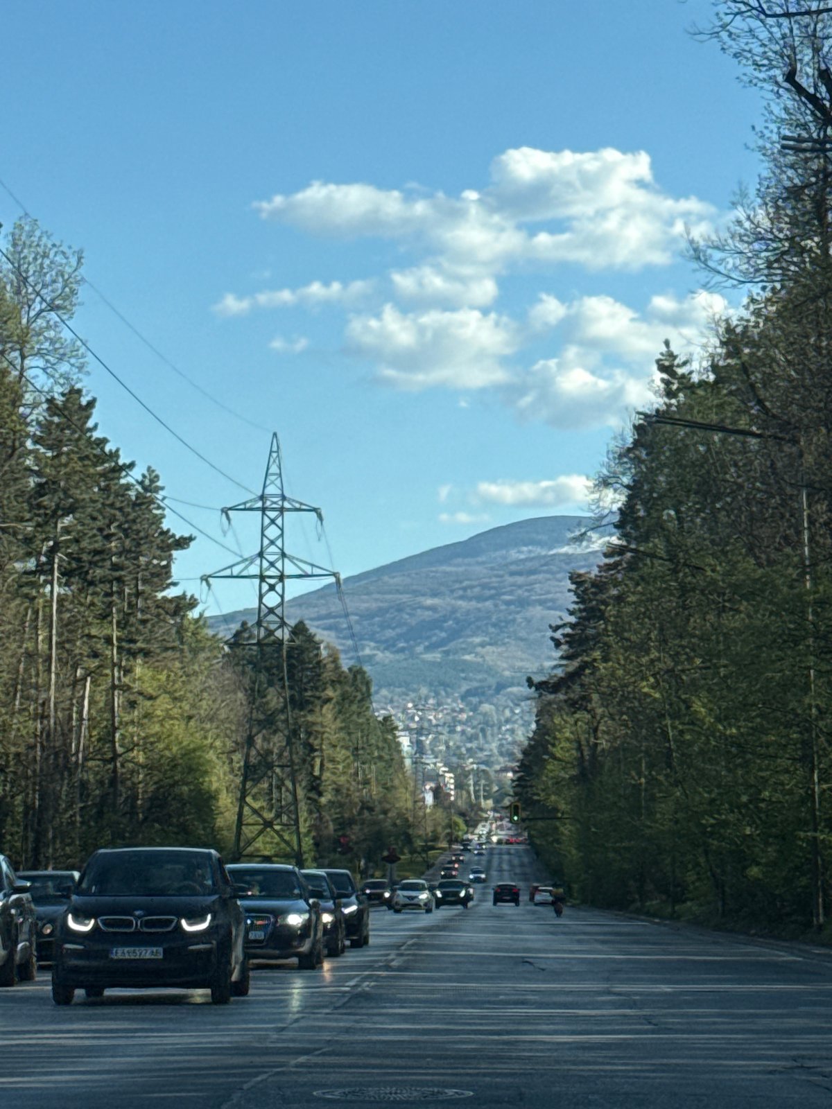 Traffic queue observed on Sofia mountain road descent