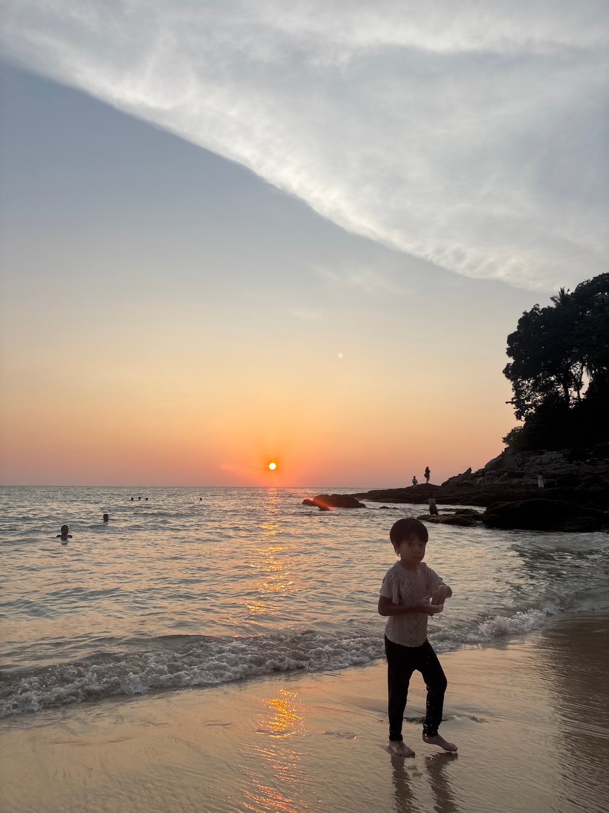 Sunset beach scene captured at Choeng Thale, Thailand