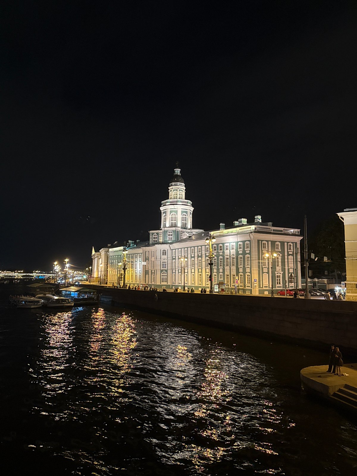 Night stroll along Saint Petersburg's historic Neva embankment