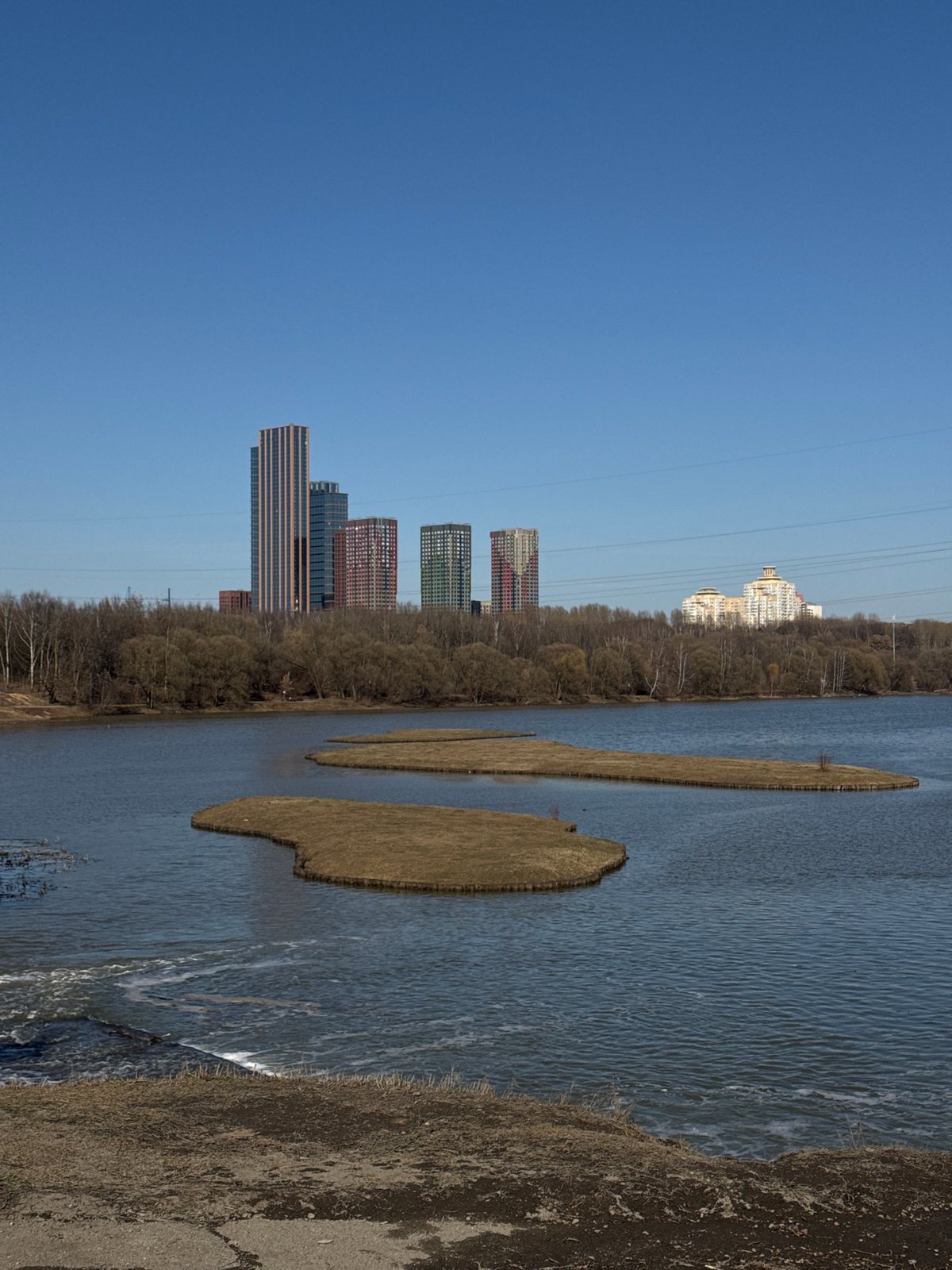Moscow riverfront landscape captured with high-rises and islands