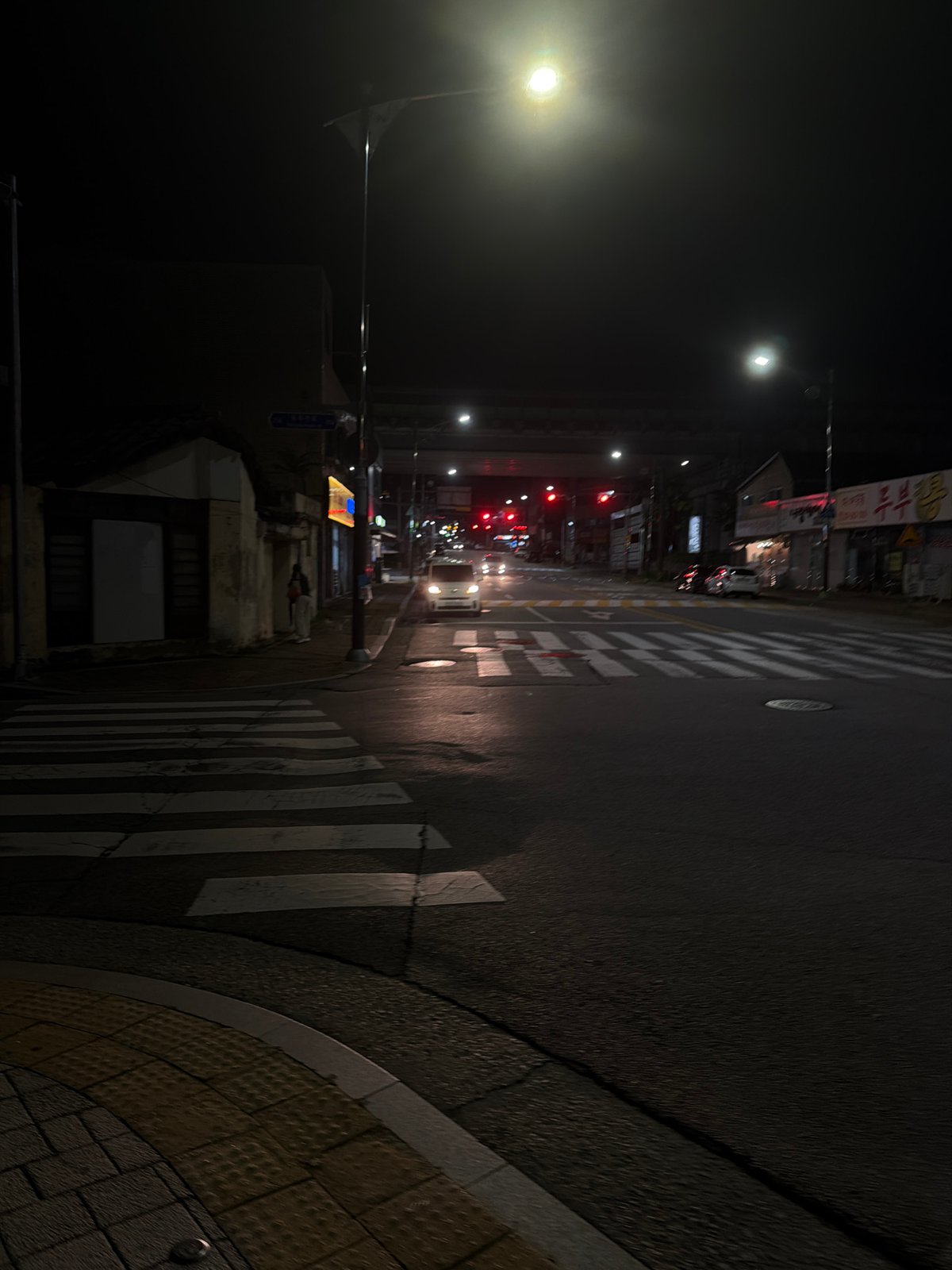 Quiet nighttime street corner in Dongducheon-si, South Korea