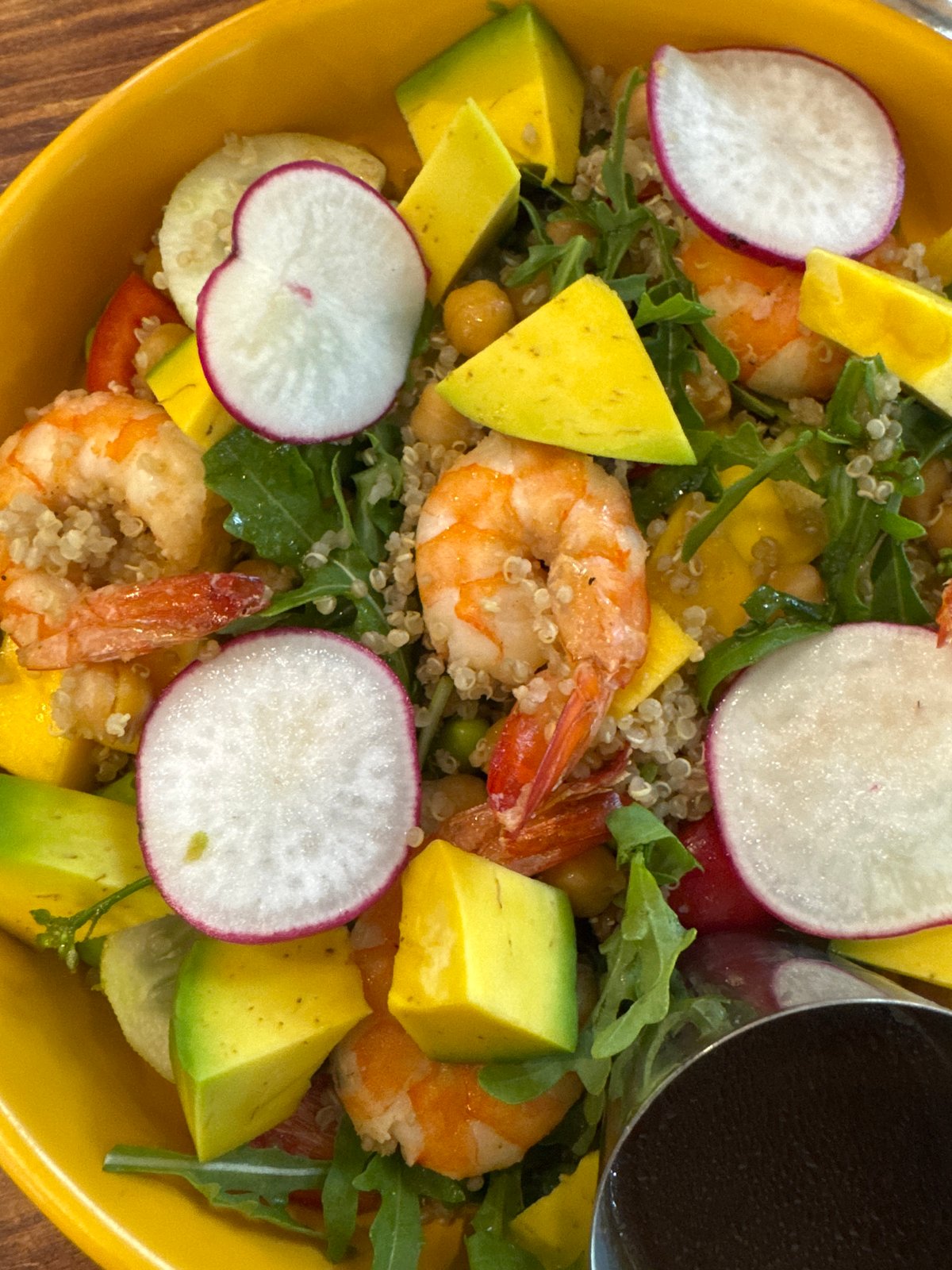 Shrimp and mango quinoa salad in a yellow bowl, Đà Nẵng