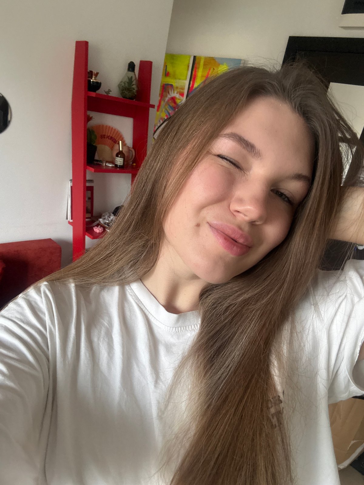 Woman takes winking selfie in Belgrade suburb
