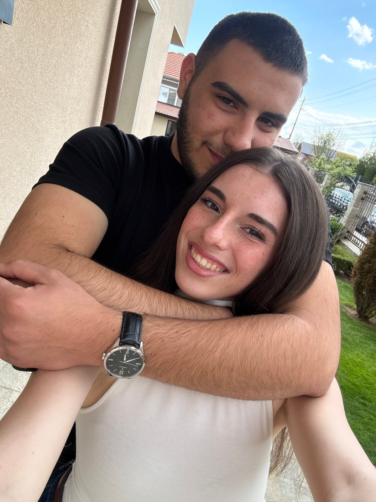 Young couple embraces outdoors in Trud, Bulgaria