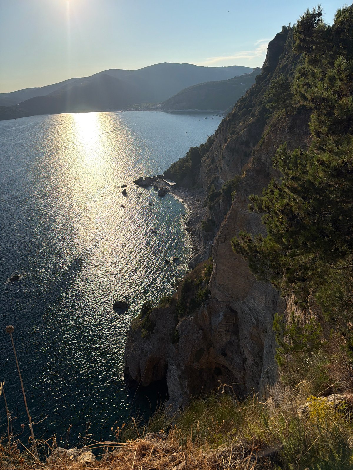 Sun-drenched Adriatic coastline seen from above Budva
