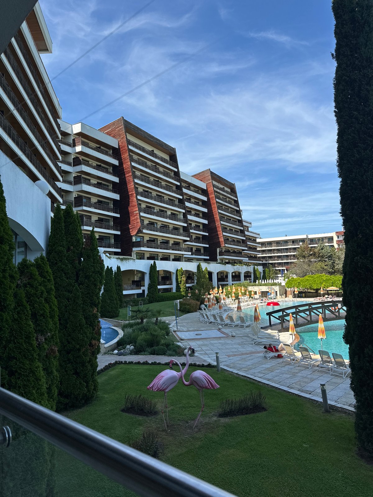 Resort scene captured from balcony in Obrochishte, Bulgaria