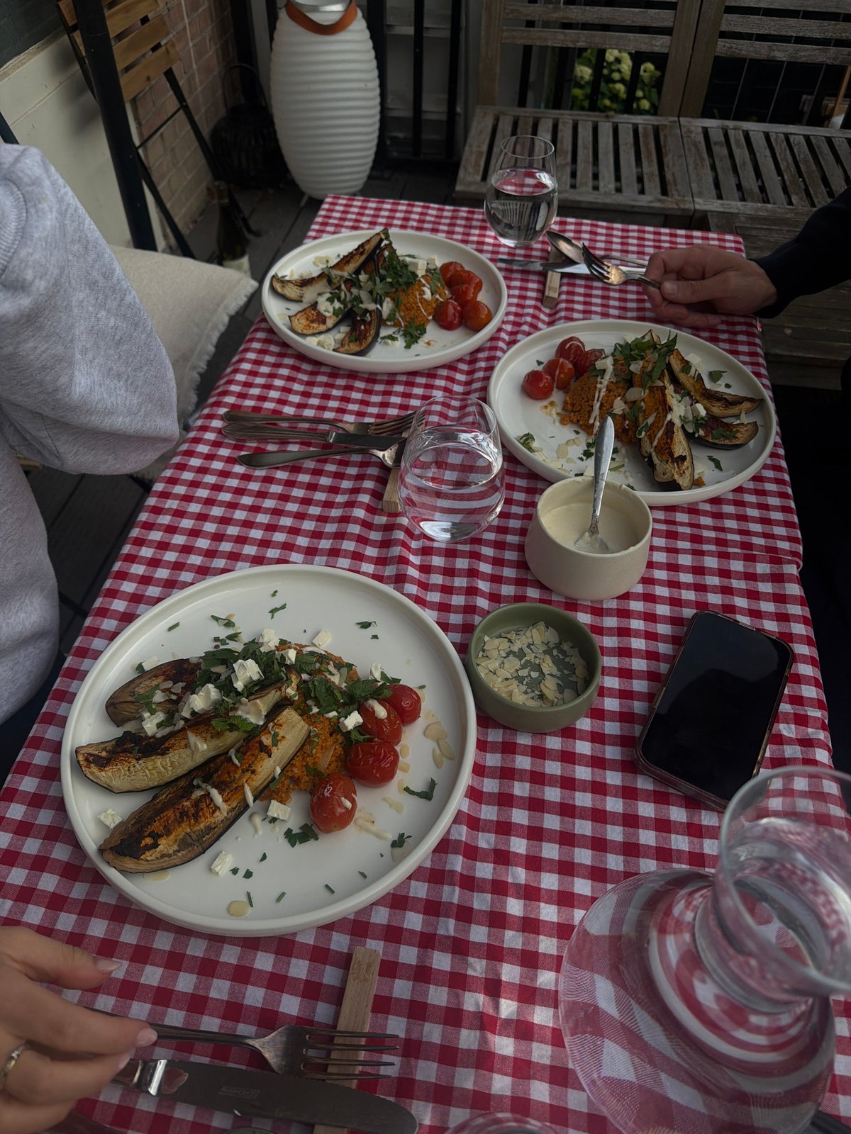Mediterranean plates on a checkered cloth in Amsterdam