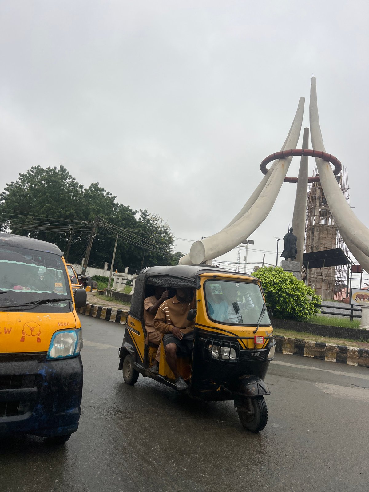 Busy roundabout and street life in Onitsha, Nigeria