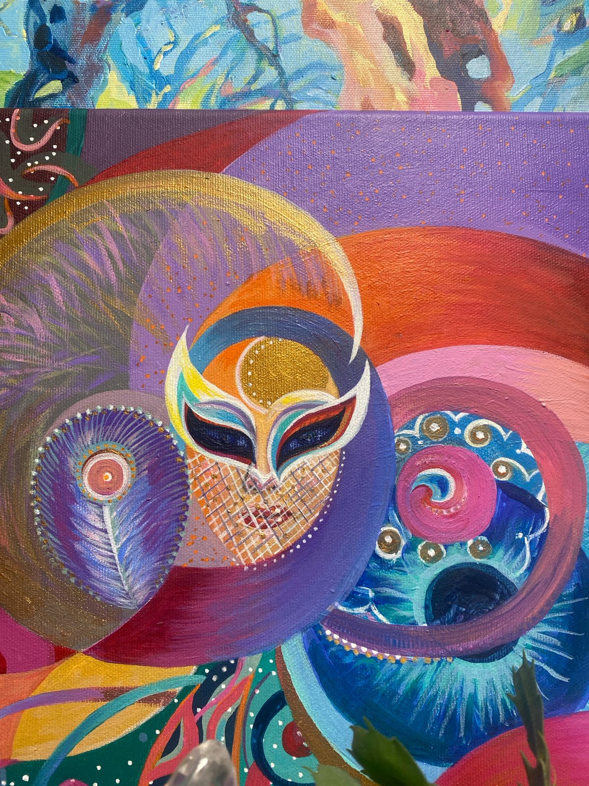 Colorful Abstract Painting with Spirals and Circles Documented