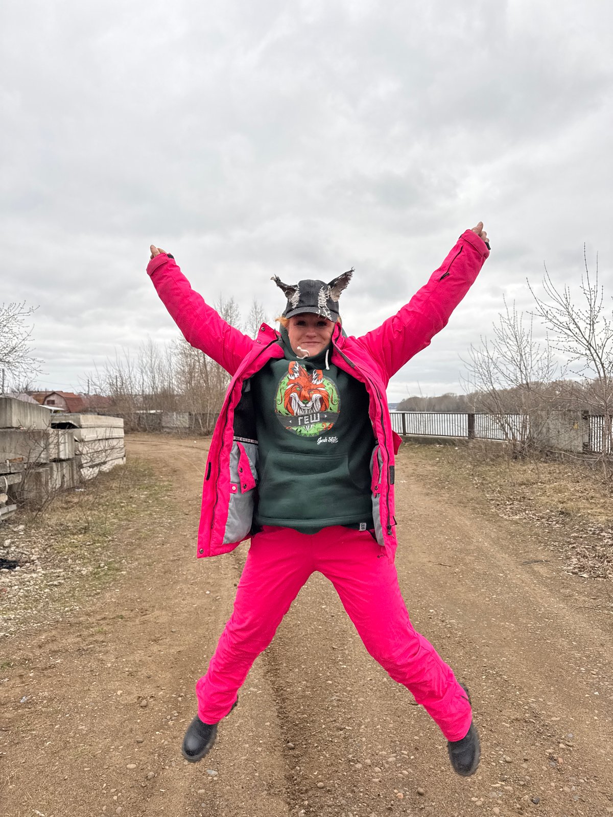 Dog owner enjoys spring outing in Chaikovsky, Russia