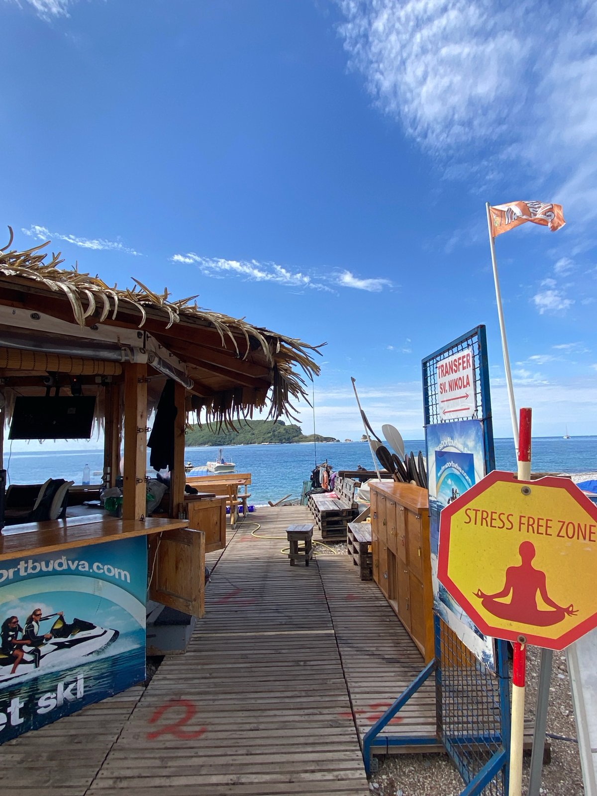 Morning leisure moments captured at Budva beachside bar and garden