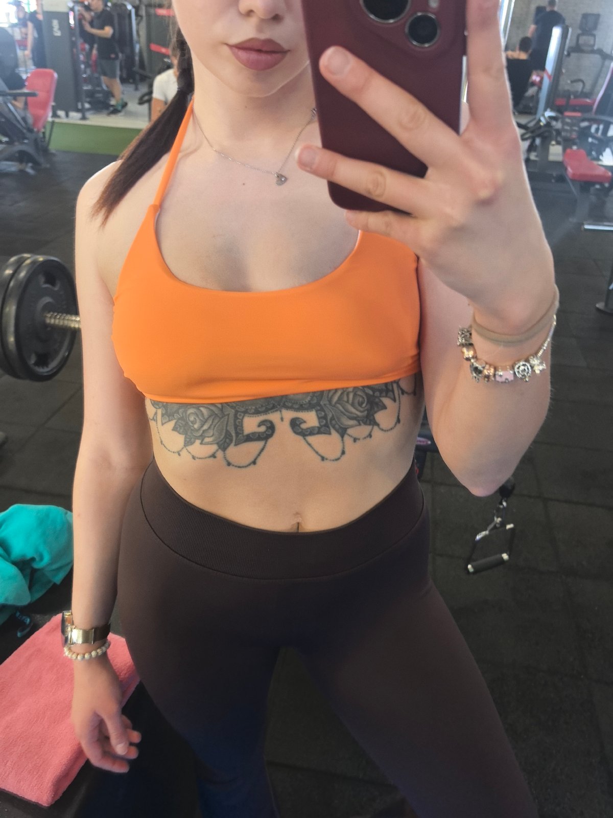 Woman takes gym selfies in Stara Zagora, Bulgaria