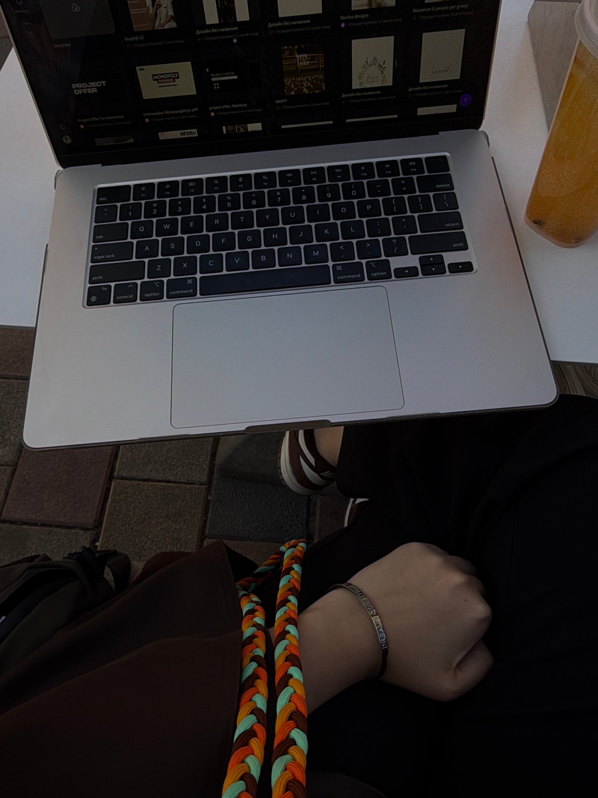 Morning laptop work session captured outdoors in Yerevan