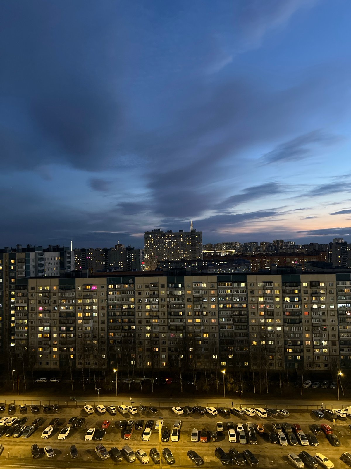 Evening cityscape documented in Saint Petersburg residential district