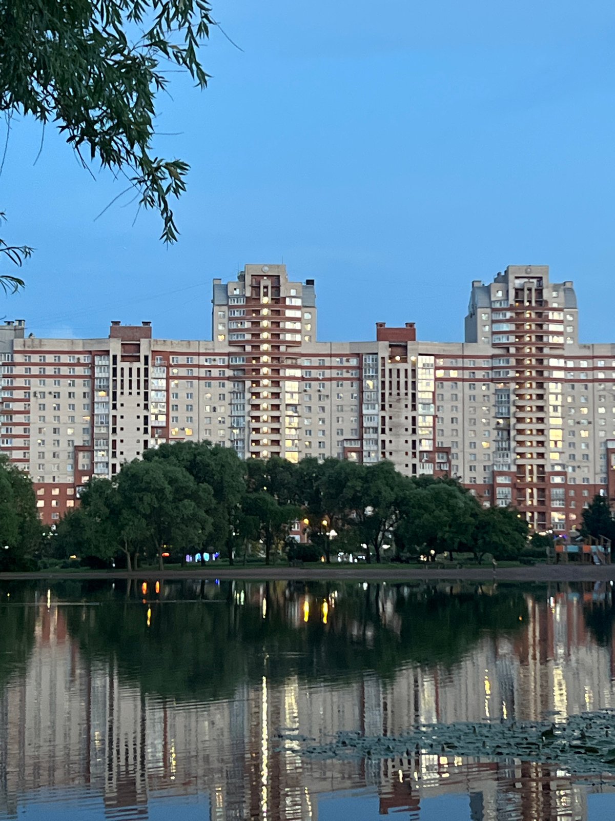 Dusk at a Saint Petersburg residential pond, summer evening