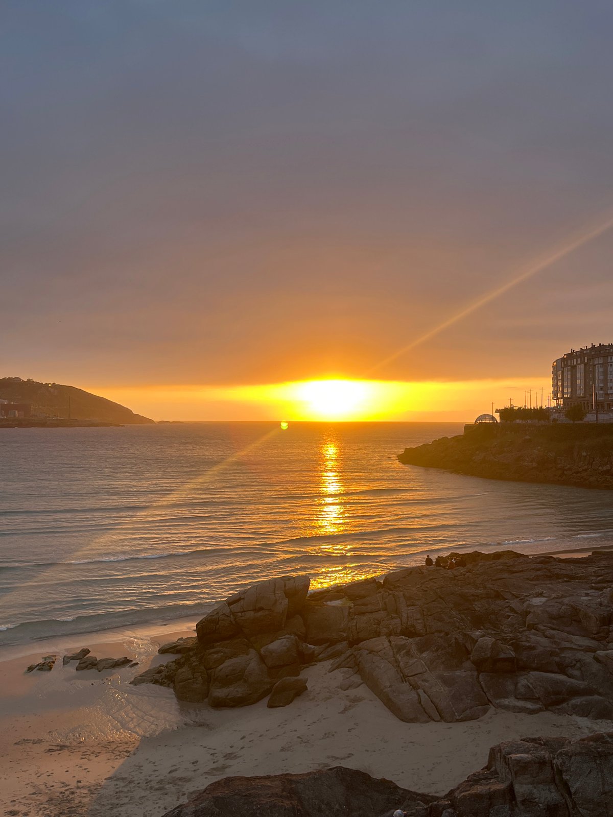 Sunset observed over Atlantic Ocean in A Coruña, Spain