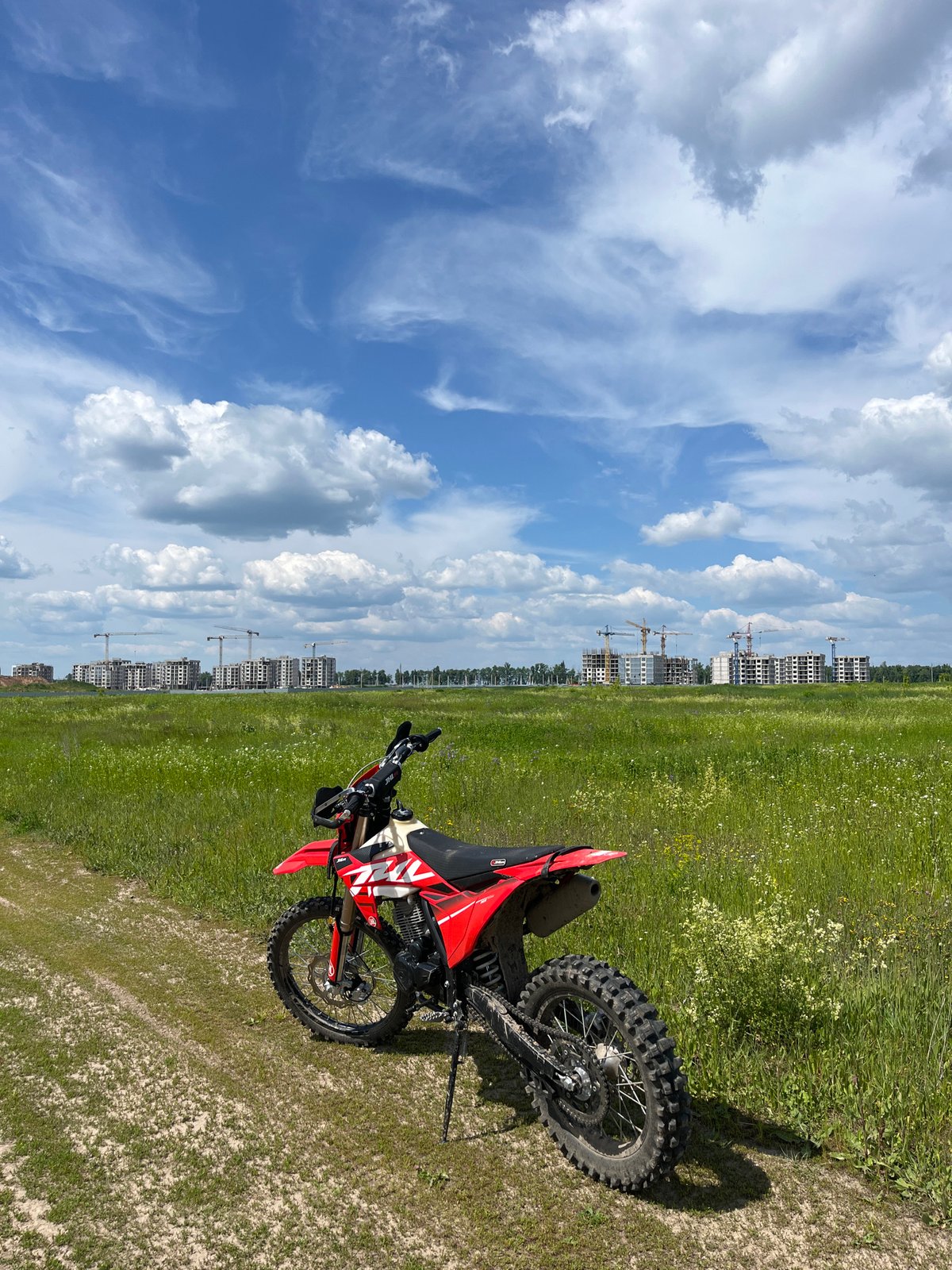 Dirt bike spotted in field near Russian construction zone