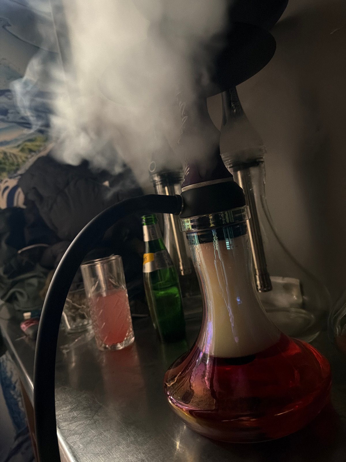 Indoor scenes captured in Varna: hookah smoking and sink washing