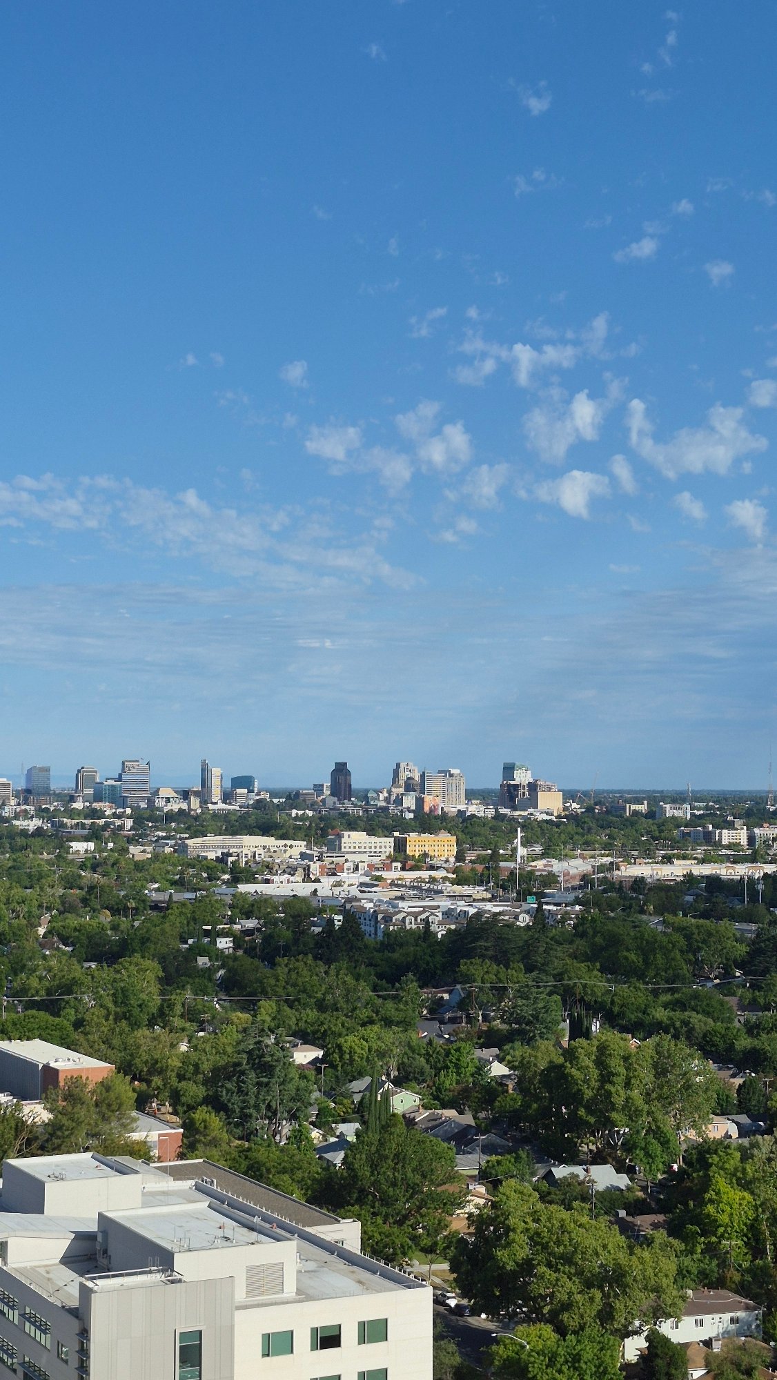 Sacramento skyline and active construction sites from above