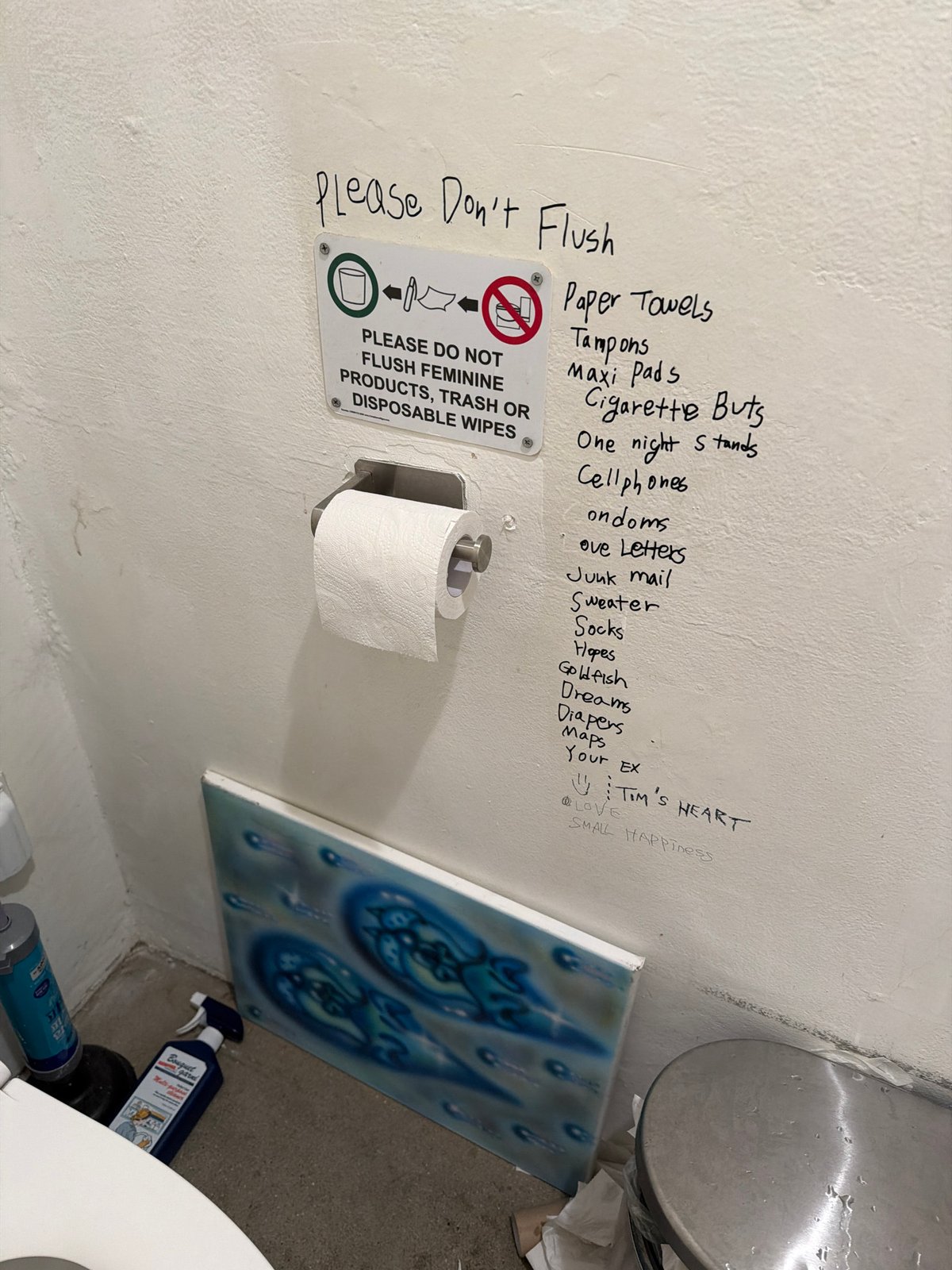Handwritten graffiti documented on Seoul bathroom wall