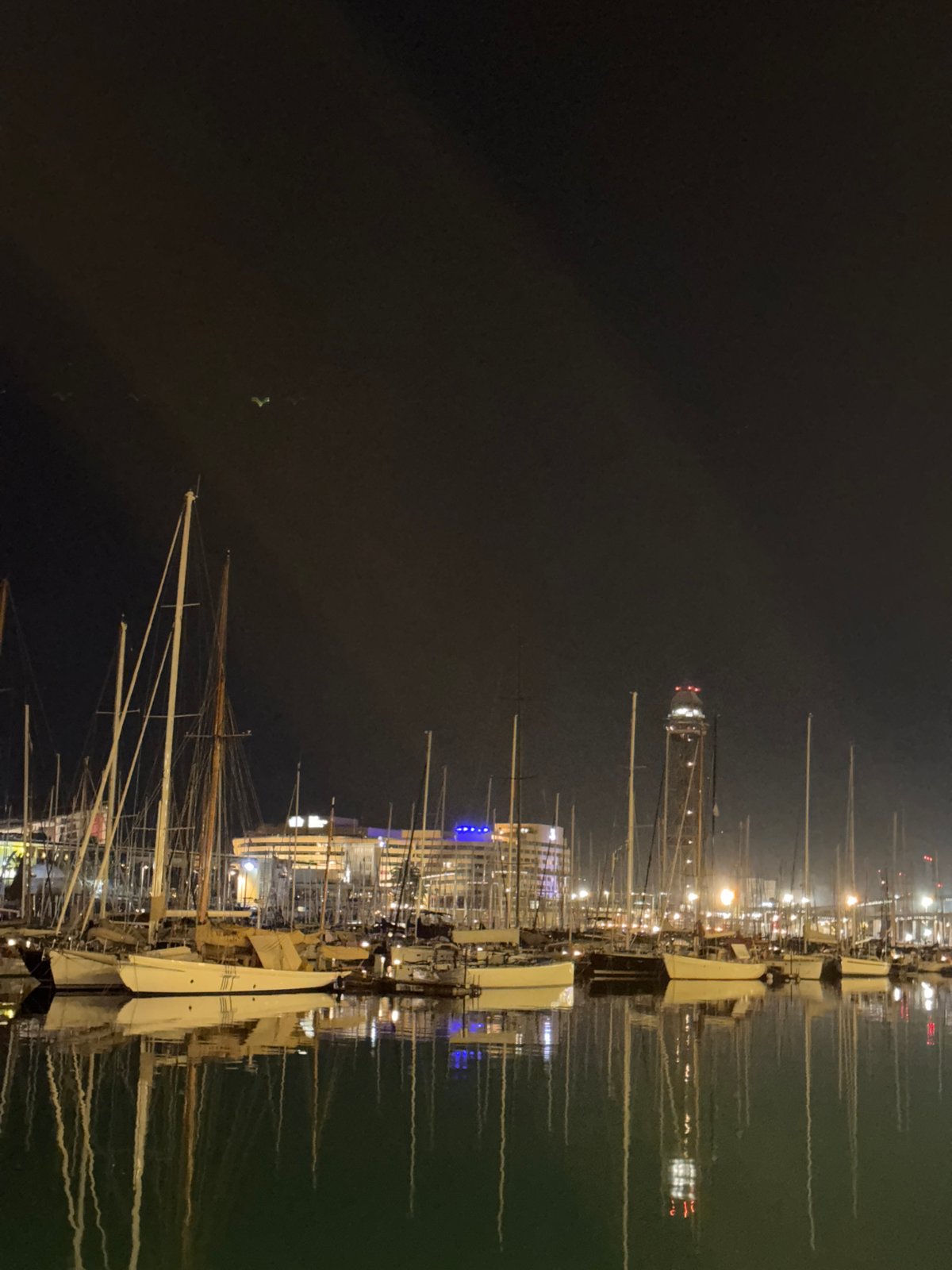 Late-night scenes at Barcelona's Port Olímpic marina