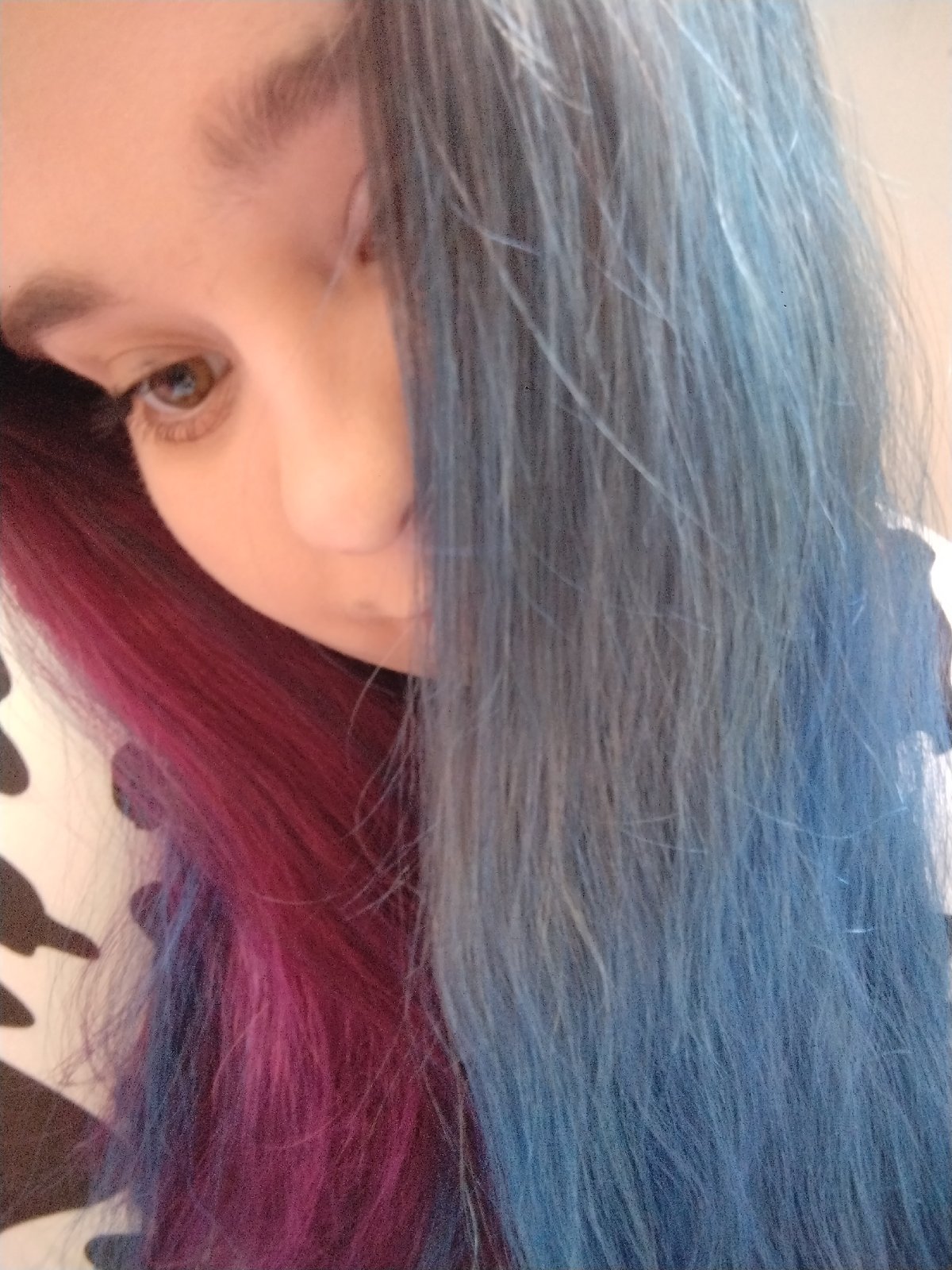 Portrait of blue-haired individual captured in Plovdiv, Bulgaria