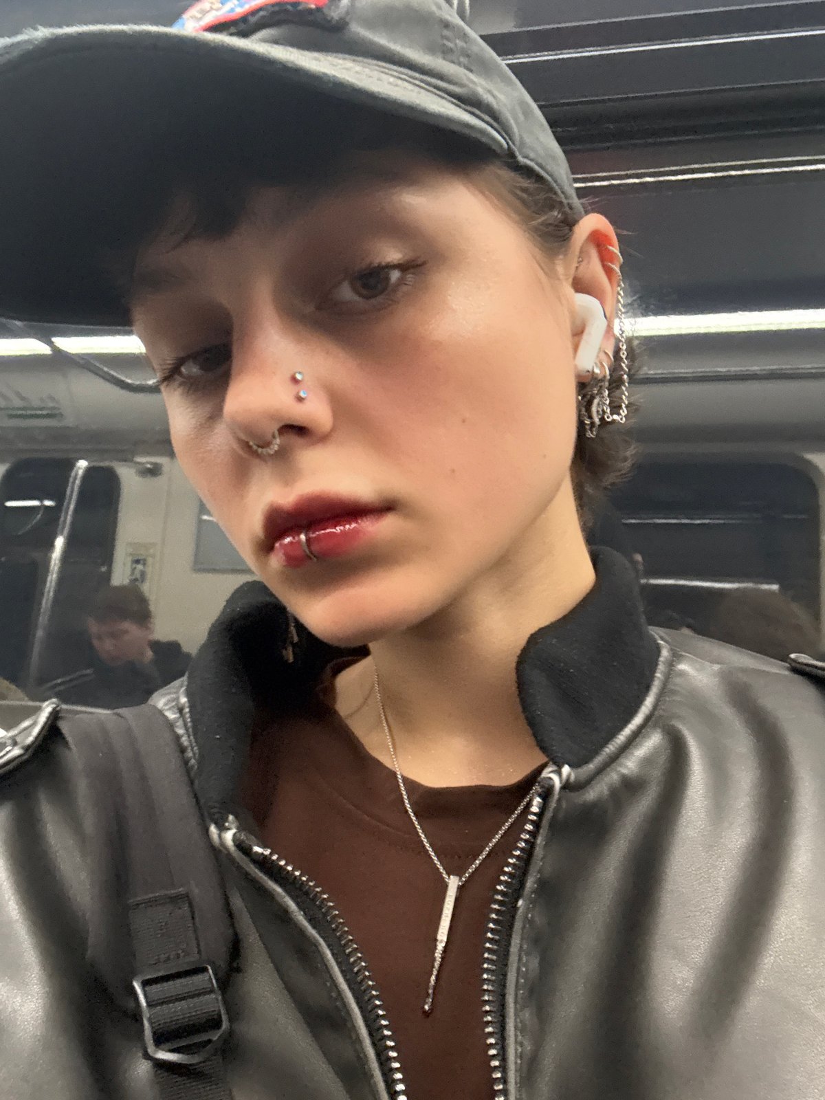 Commuter rides Saint Petersburg subway during midday
