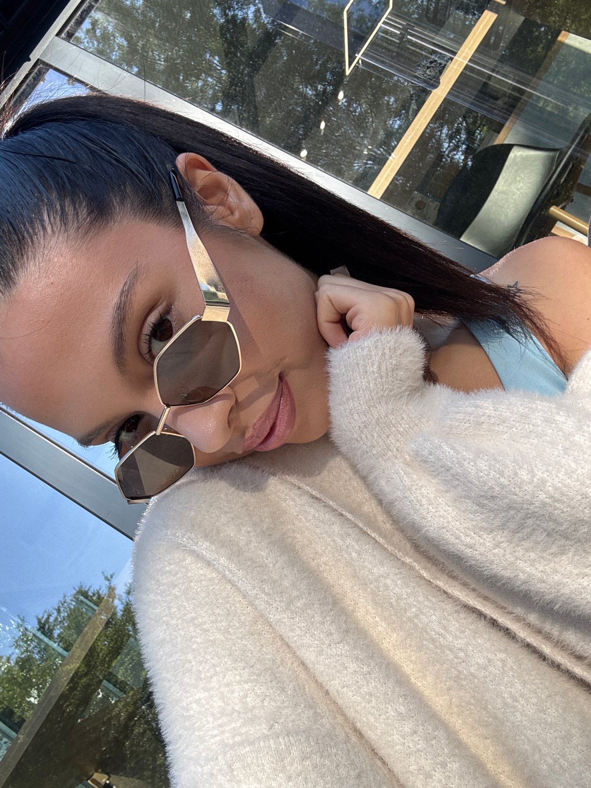 Woman takes morning selfies in downtown Sofia