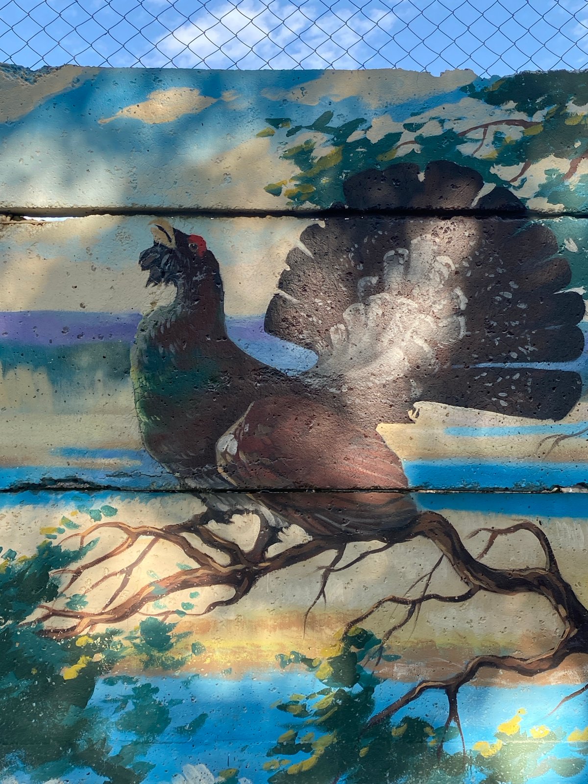 Public art installations featuring wildlife murals and tree carvings documented in Chaikovsky